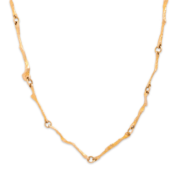Vintage 14k Yellow Gold Spiny Brutalist Link Necklace 19.75