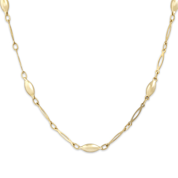 Vintage Italian 14k Yellow Gold Playful Navette Bubble Station Necklace 18.25