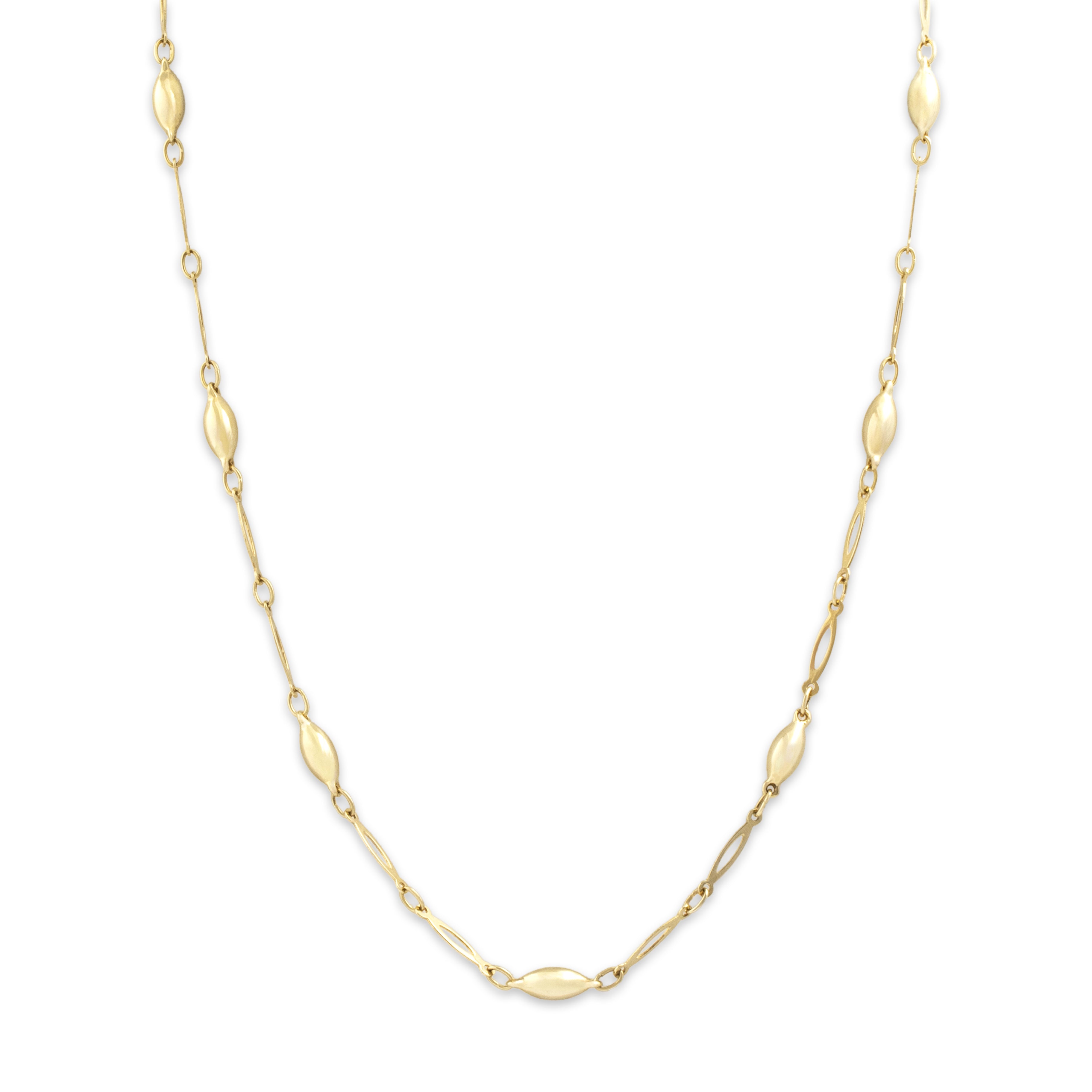 Vintage Italian 14k Yellow Gold Playful Navette Bubble Station Necklace - Close-up view