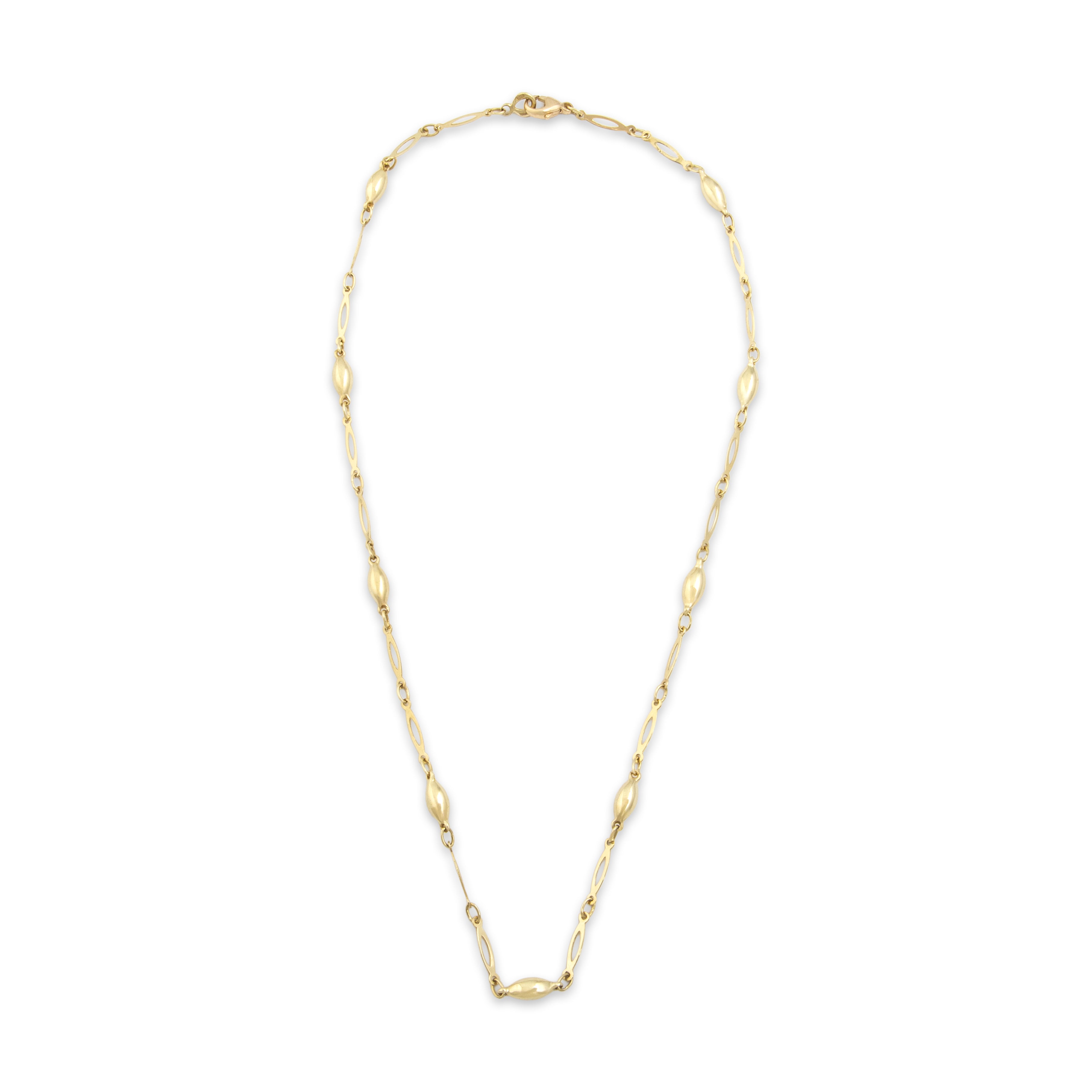 Vintage Italian 14k Yellow Gold Playful Navette Bubble Station Necklace - Overall view