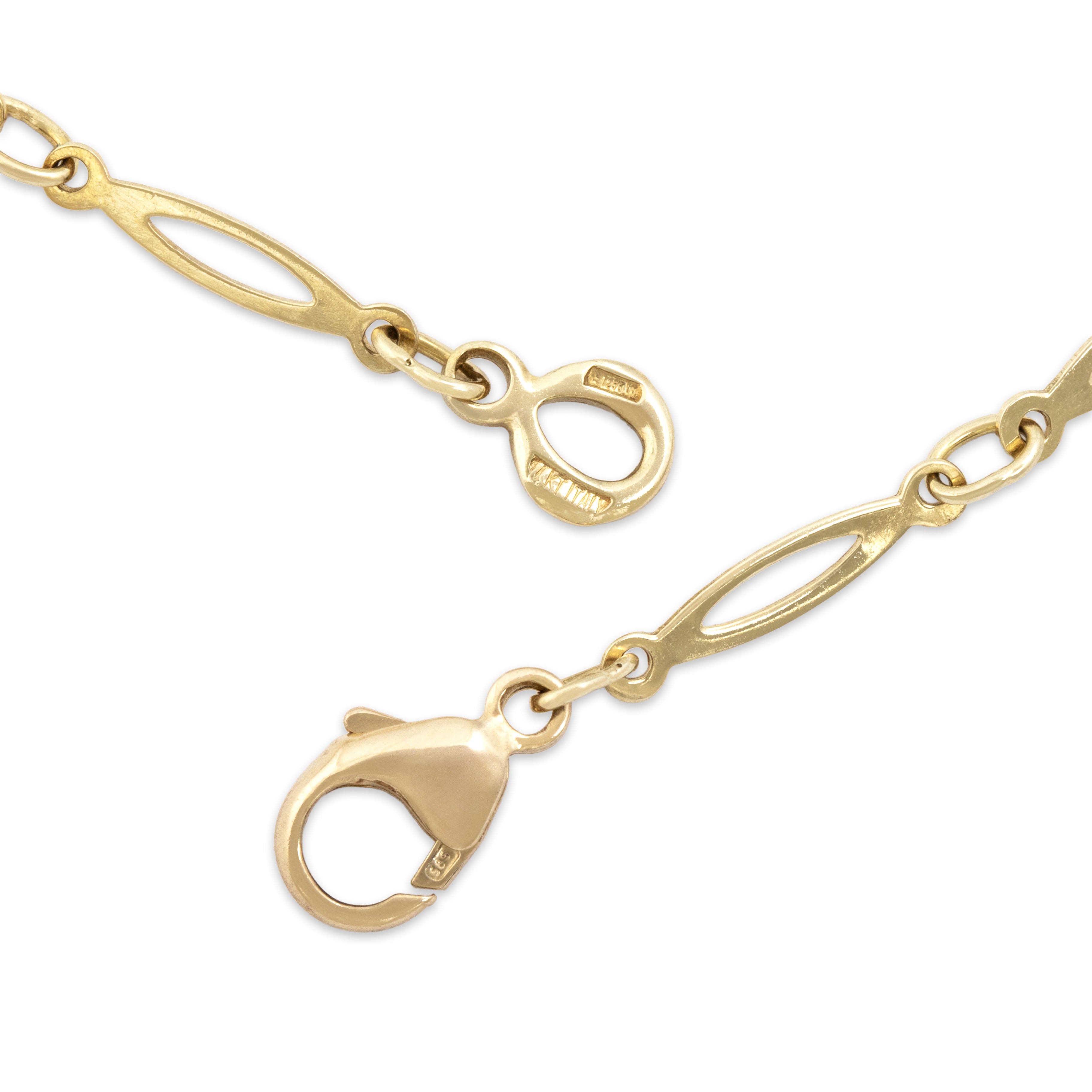 Vintage Italian 14k Yellow Gold Playful Navette Bubble Station Necklace - clasp view