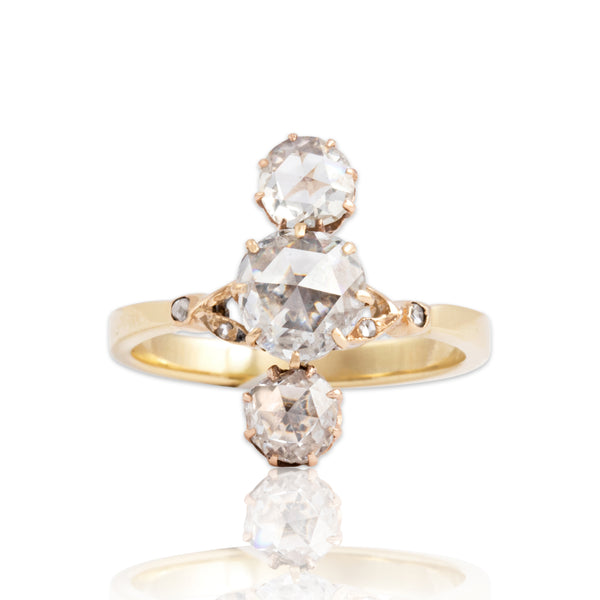 Antique 14k Yellow & Rosy Yellow Gold 1.22cttw Diamond Stacked Trio Ring 7.00