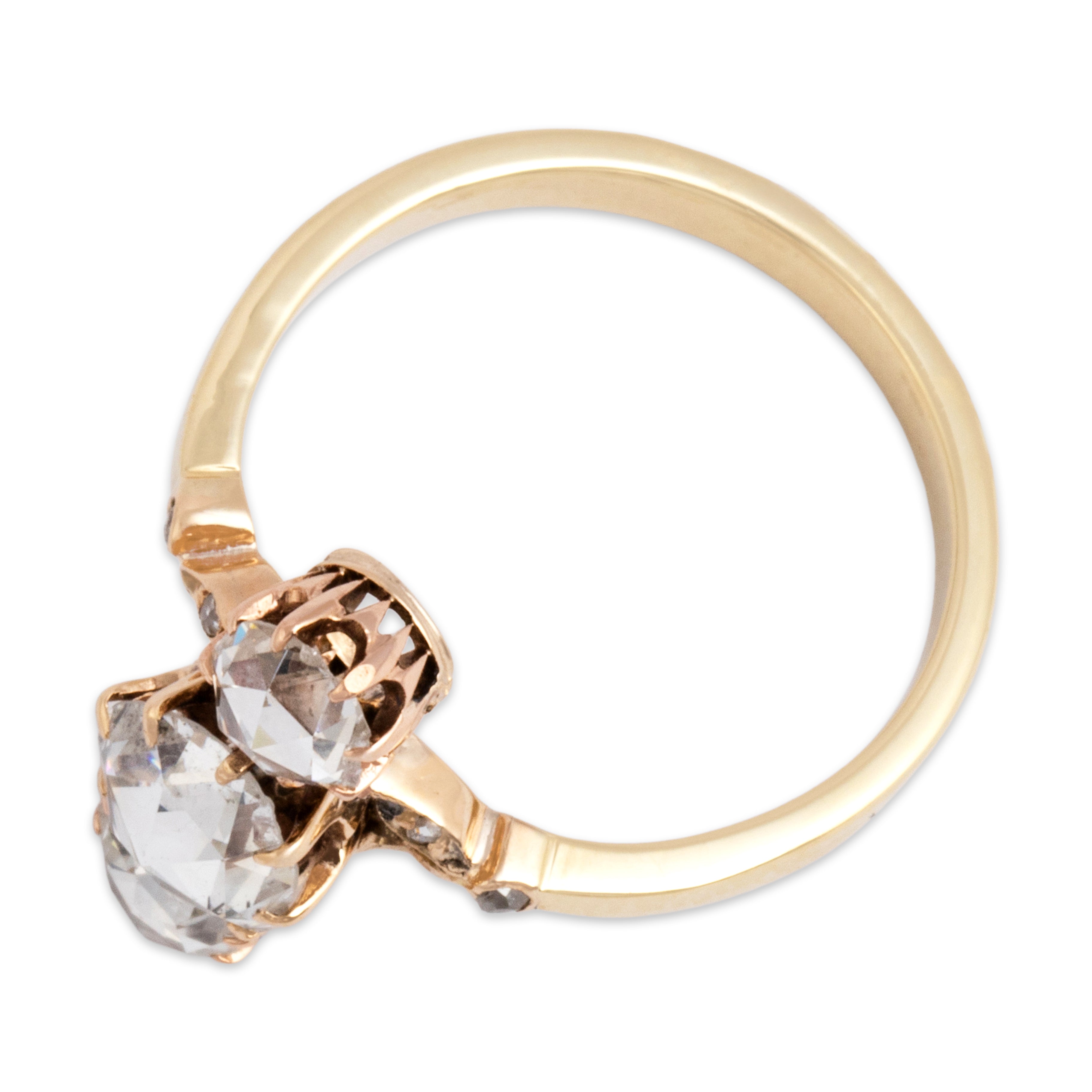 Antique 14k Yellow & Rosy Yellow Gold 1.22cttw Diamond Unusual Glittering Stacked Trio Ring - Overall view