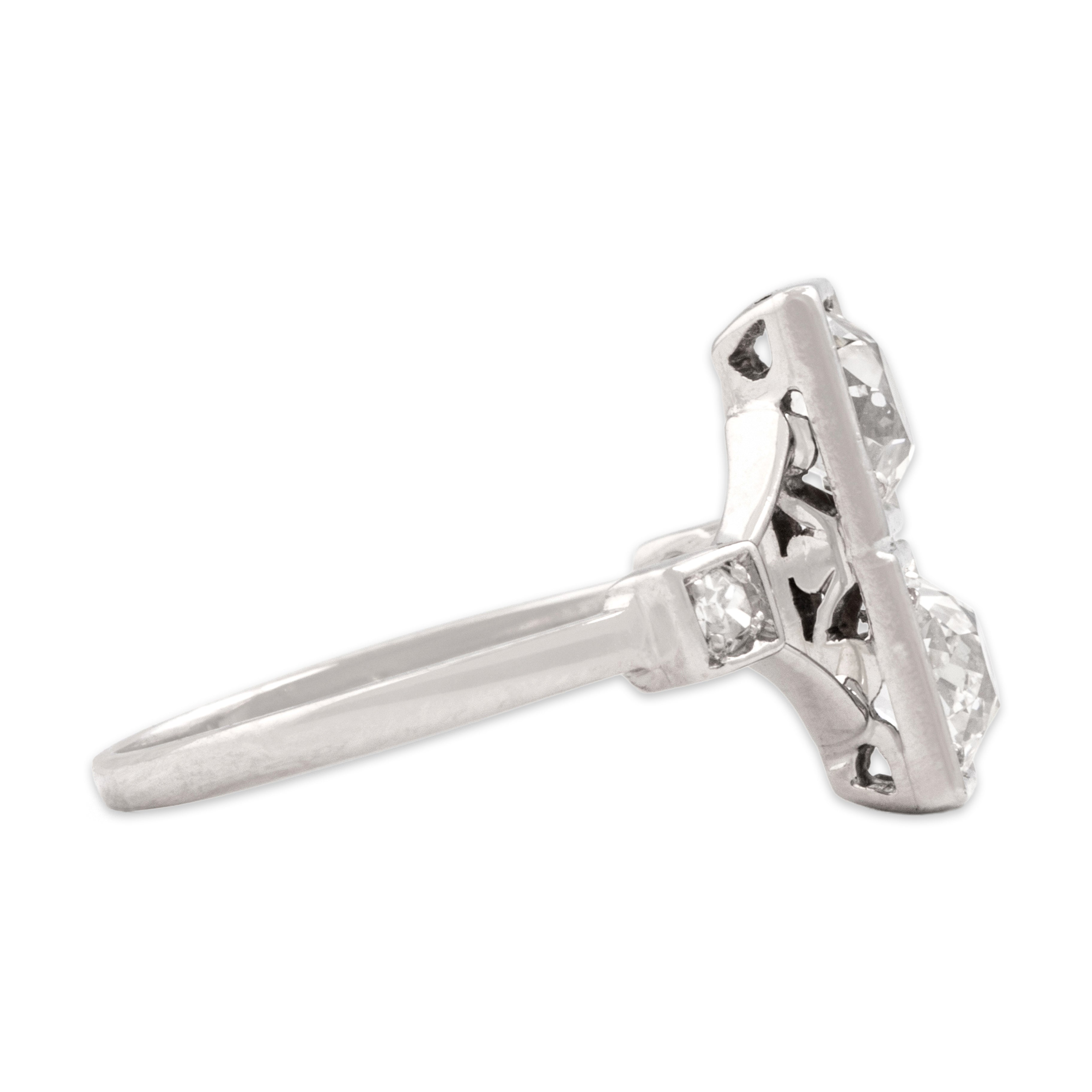 Antique Art Deco 14k White Gold 1.4cttw Old Mine Cut Diamond Dazzling Stacked Duo Ring - Side view