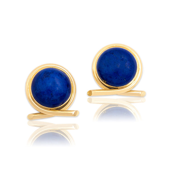 Vintage 14k Yellow Gold 8.54ct Lapis Lazuli Bold Wraparound Stud Earrings