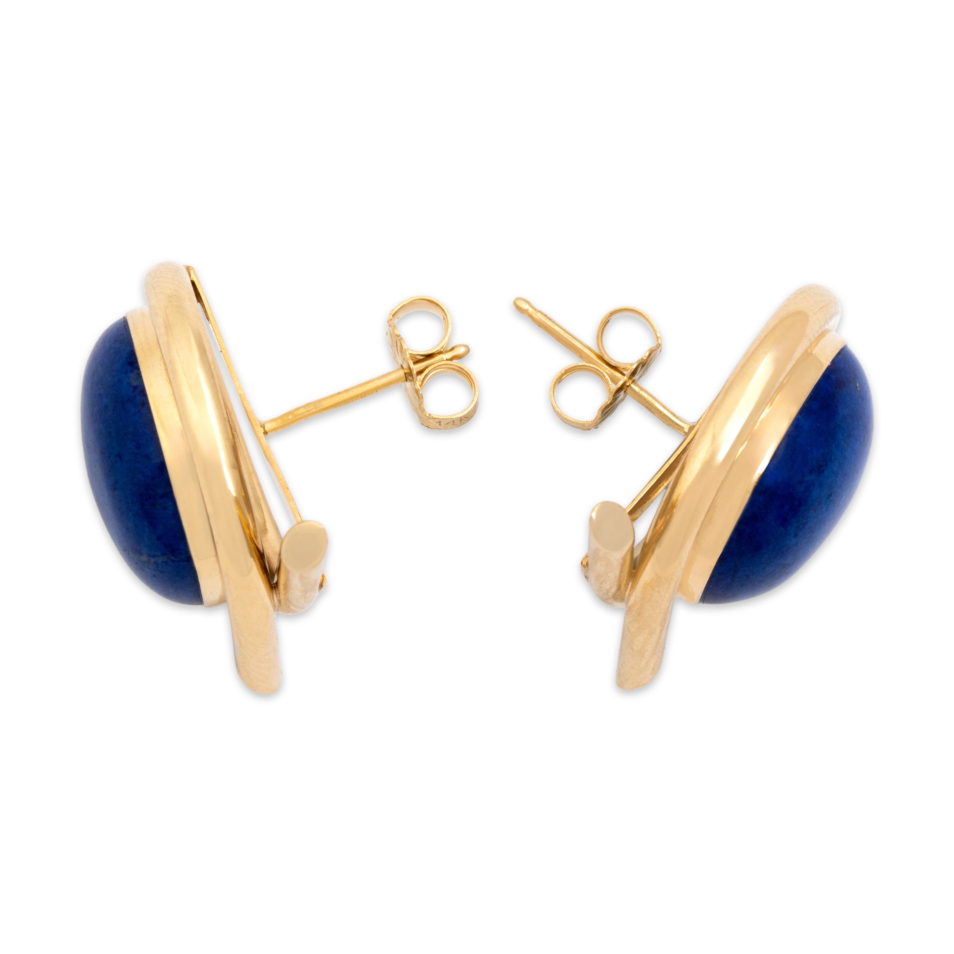 Large Bold Vintage 14k Yellow Gold 8.54ct Lapis Lazuli Wraparound Setting Earrings - Side view