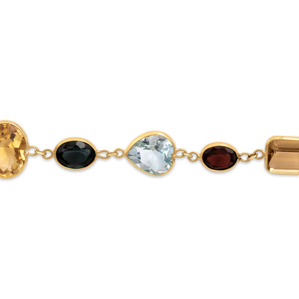 Vintage 18k Yellow Gold Multistone Playful Rainbow Multicut Bracelet 7.5