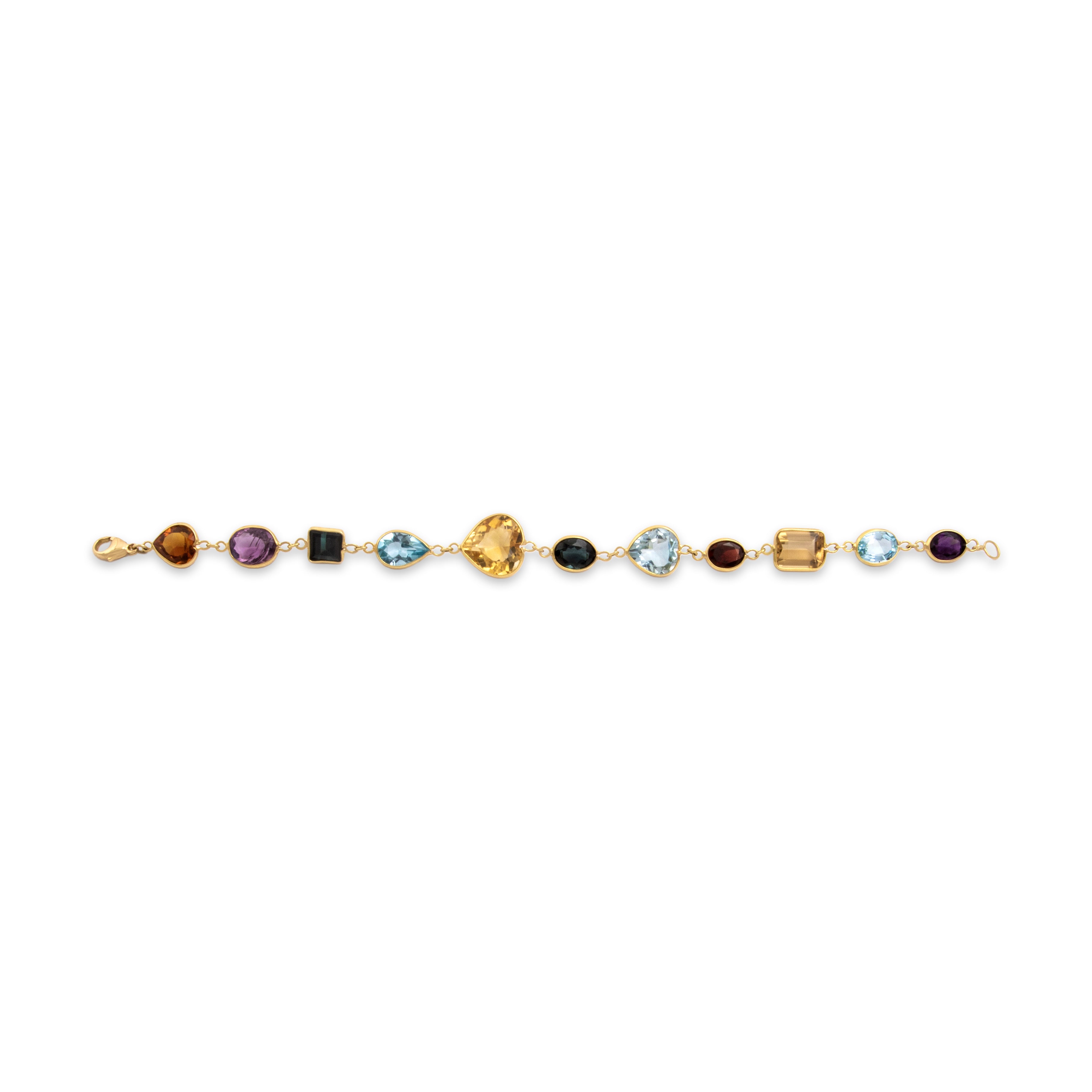 Vintage 18k Yellow Gold 12.95cttw Citrine 12.91cttw Topaz 4.06cttw Amethyst 1.87ct Green Tourmaline 1.85ct Garnet Playful Multicut Multistone Bracelet - Overall view