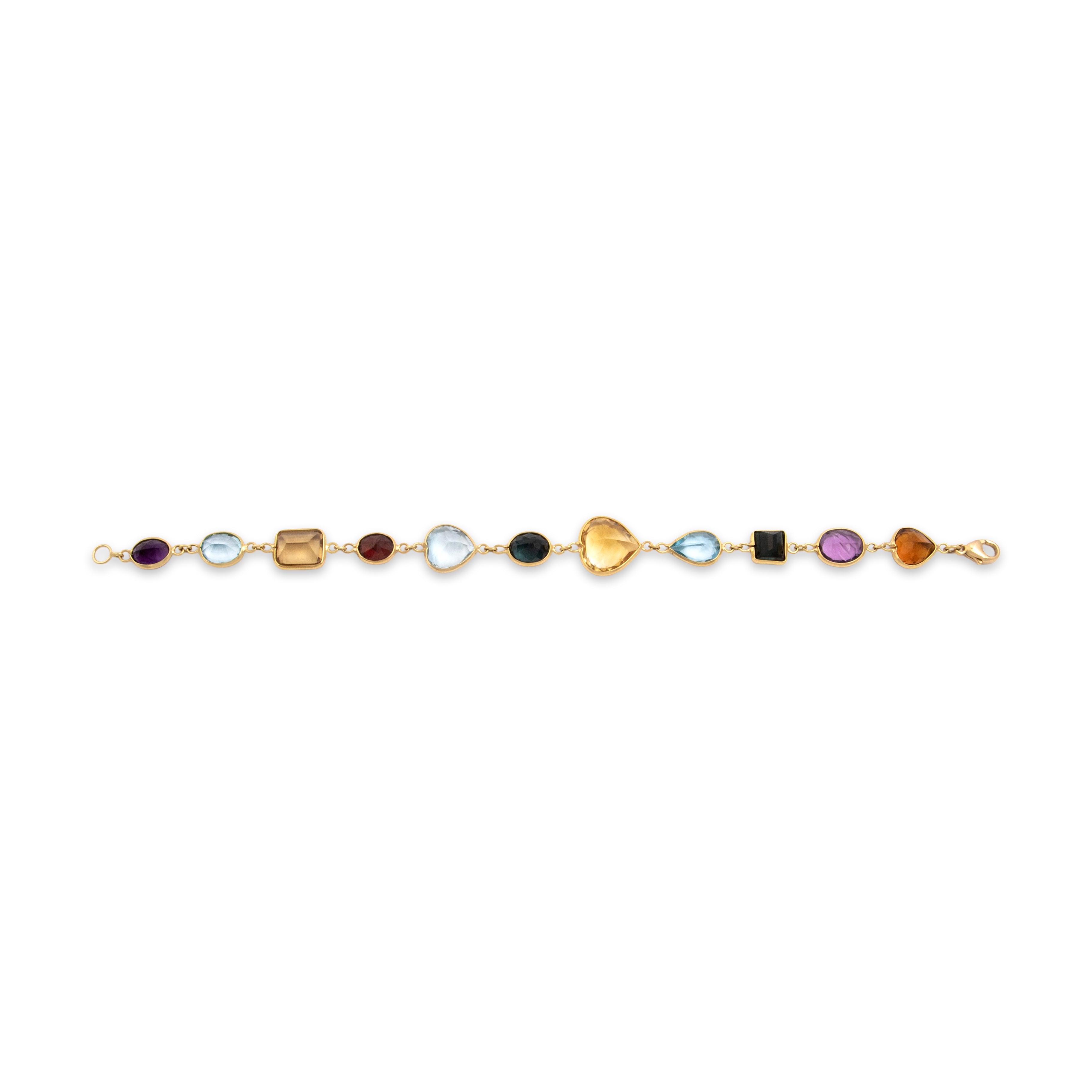 Vintage 18k Yellow Gold 12.95cttw Citrine 12.91cttw Topaz 4.06cttw Amethyst 1.87ct Green Tourmaline 1.85ct Garnet Playful Multicut Multistone Bracelet - Back view
