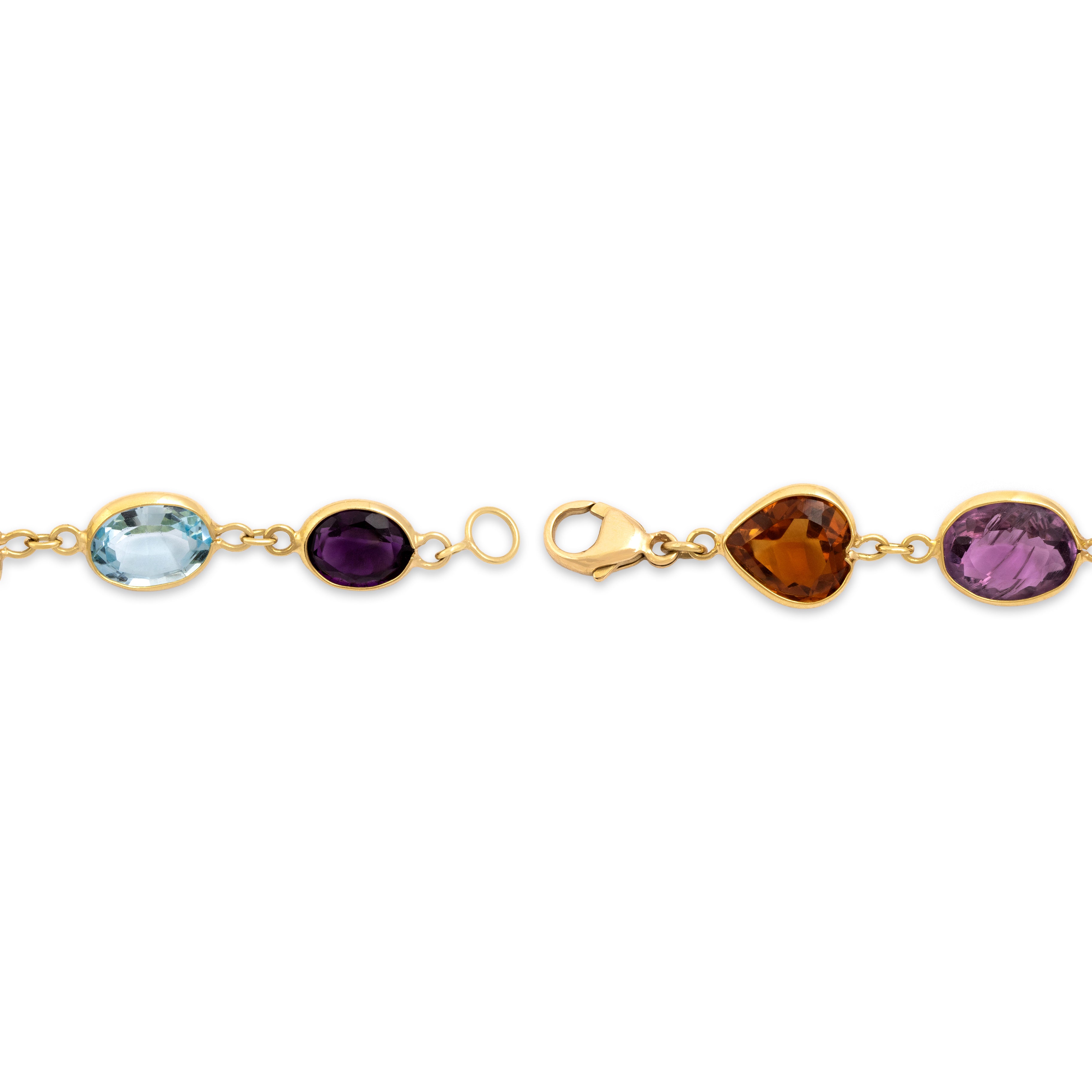 Vintage 18k Yellow Gold 12.95cttw Citrine 12.91cttw Topaz 4.06cttw Amethyst 1.87ct Green Tourmaline 1.85ct Garnet Playful Multicut Multistone Bracelet - clasp view