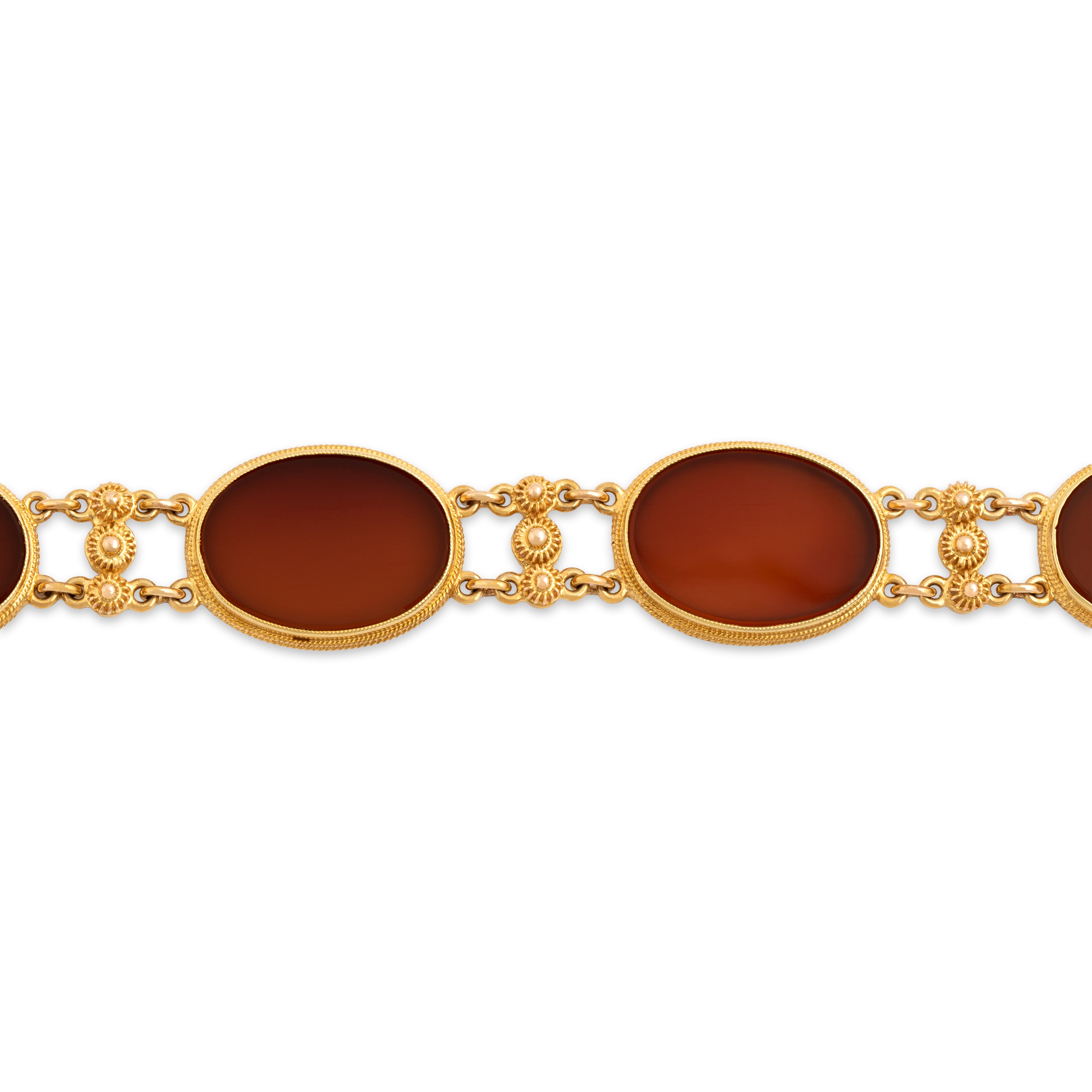 Vintage 18k Yellow Gold 25cttw Carnelian Fantastic Sunset Disc Bracelet 6.75