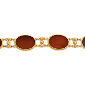 Vintage 18k Yellow Gold 25cttw Carnelian Fantastic Sunset Disc Bracelet 6.75"
