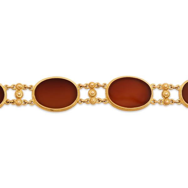 Vintage 18k Yellow Gold 25cttw Carnelian Fantastic Sunset Disc Bracelet 6.75