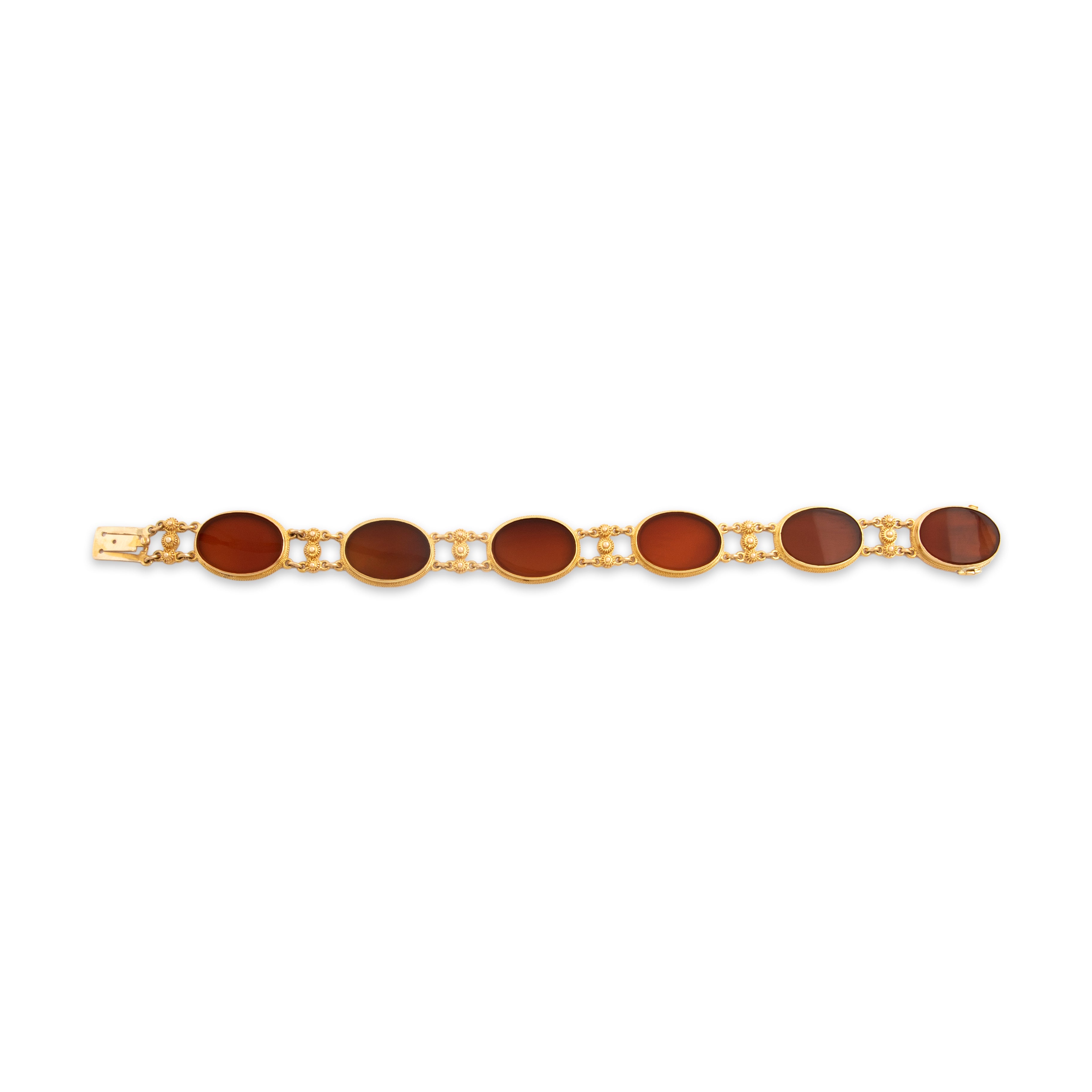 Vintage 18k Yellow Gold 25cttw Carnelian Fantastic Sunset Disc Bracelet 6.75