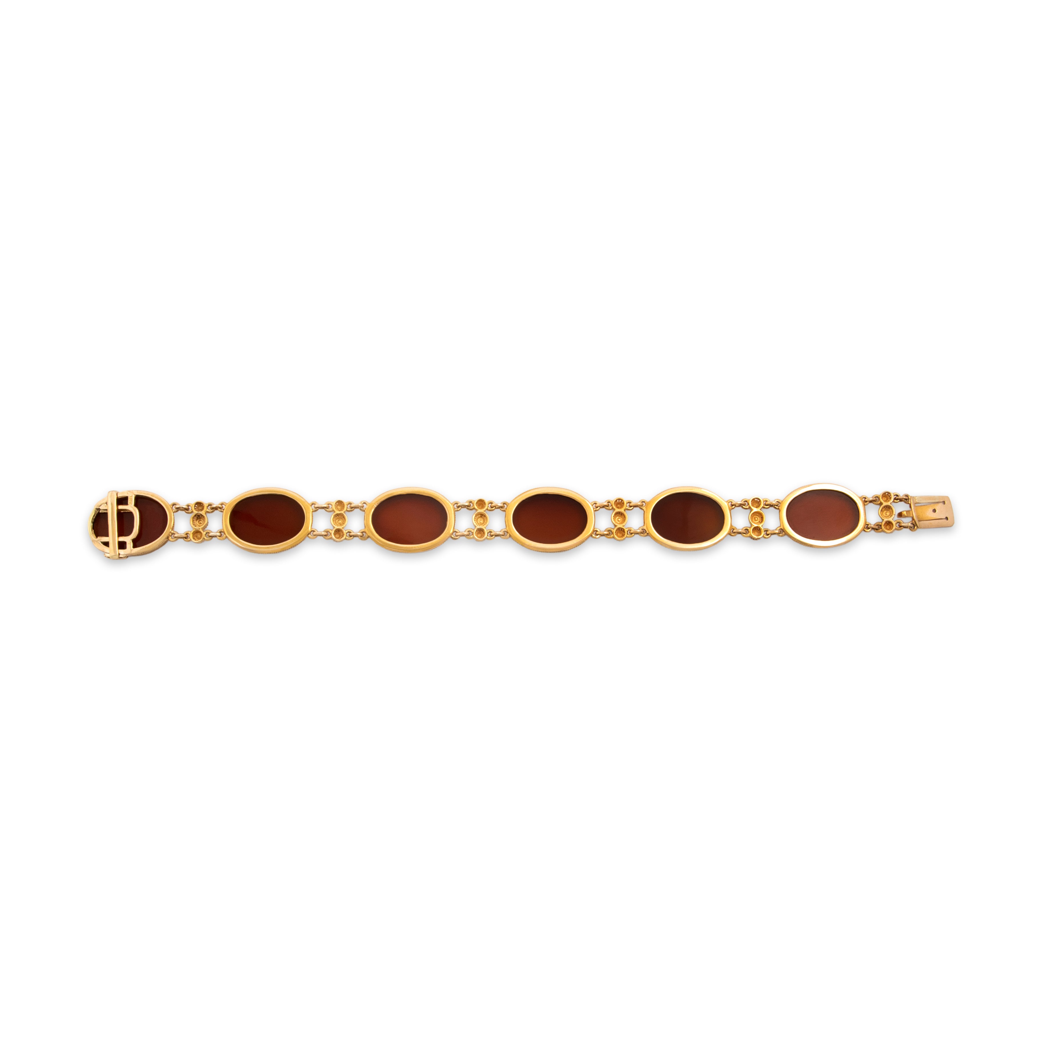 Vintage 18k Yellow Gold 25cttw Carnelian Fantastic Sunset Disc Bracelet 6.75