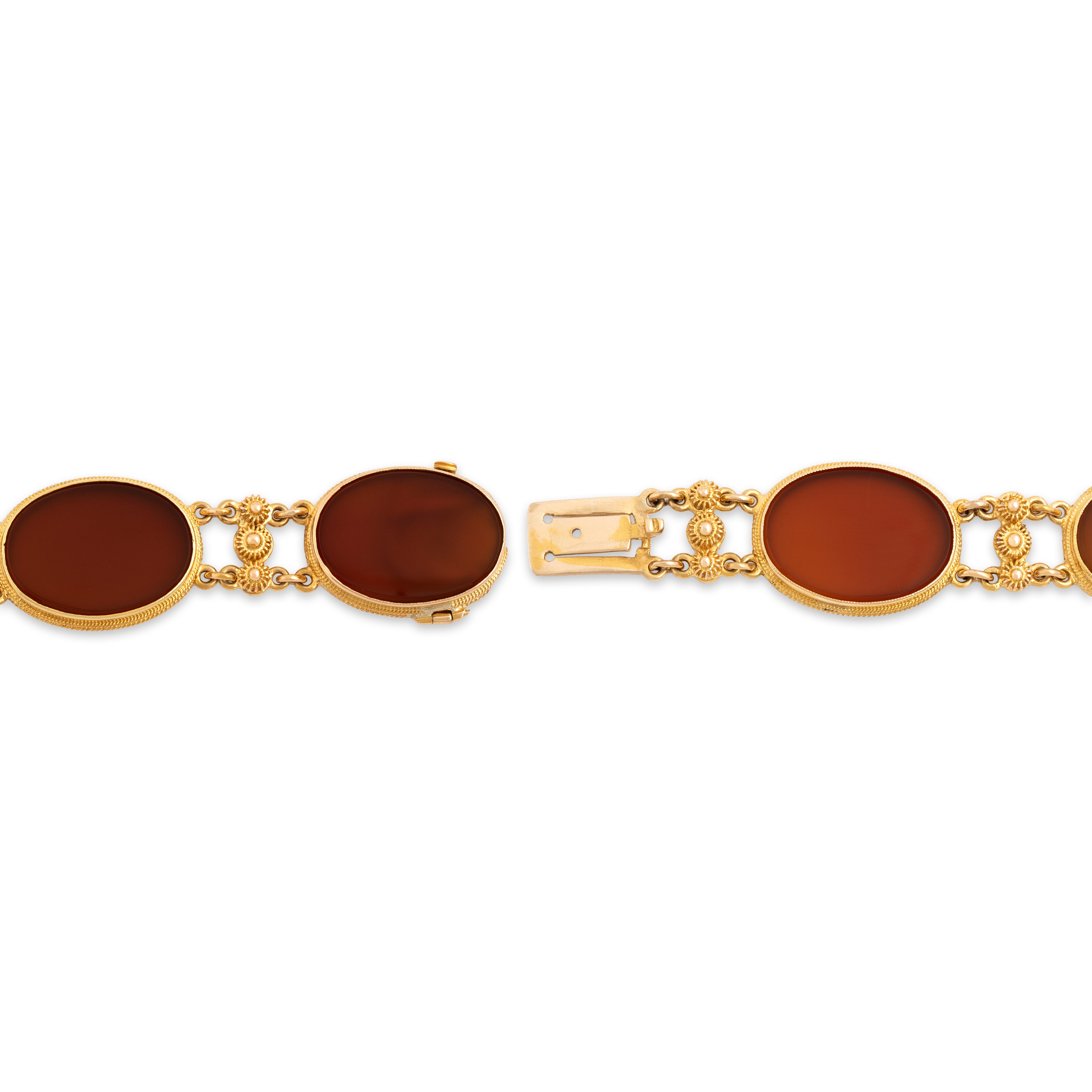 Vintage 18k Yellow Gold 25cttw Carnelian Fantastic Sunset Disc Bracelet 6.75