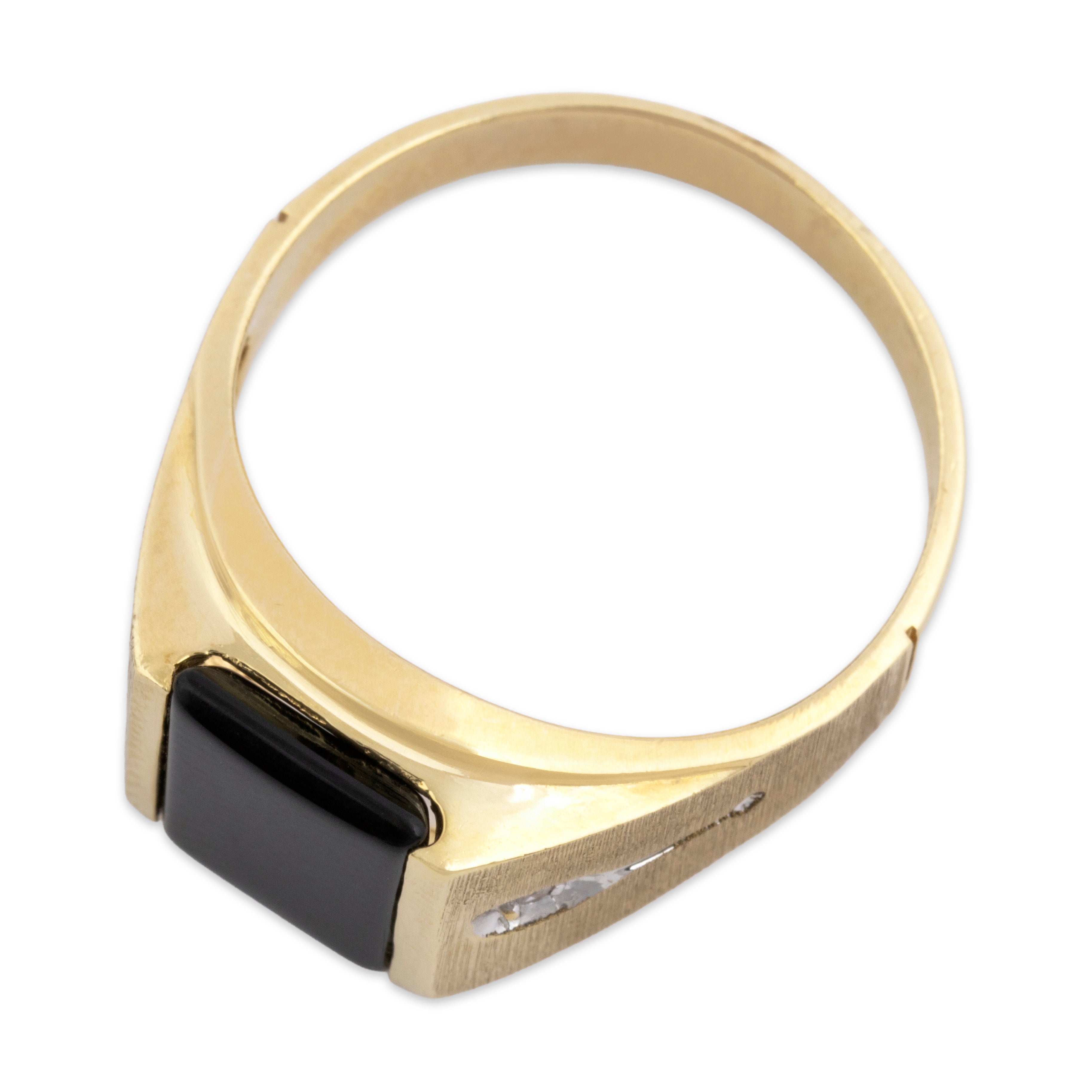 Vintage 10k Yellow Gold Onyx Diamond Bold Brushed Rectangle Ring 9.00