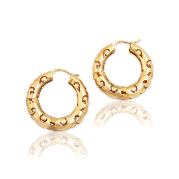 Vintage 14k Yellow Gold Scrolling Openwork Hoop Earrings