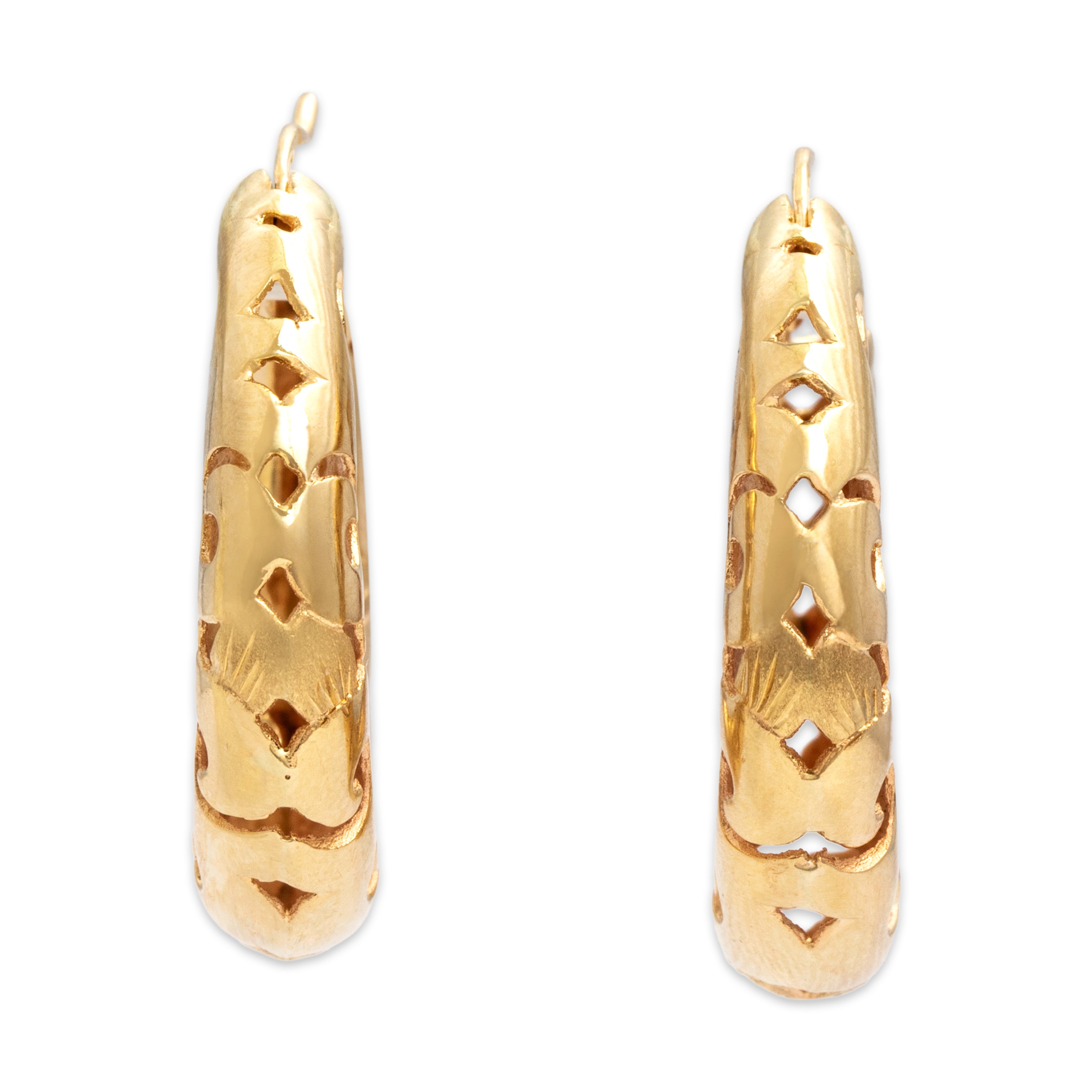 Vintage 14k Yellow Gold Scroll Openwork Hoop Earrings - Overall view