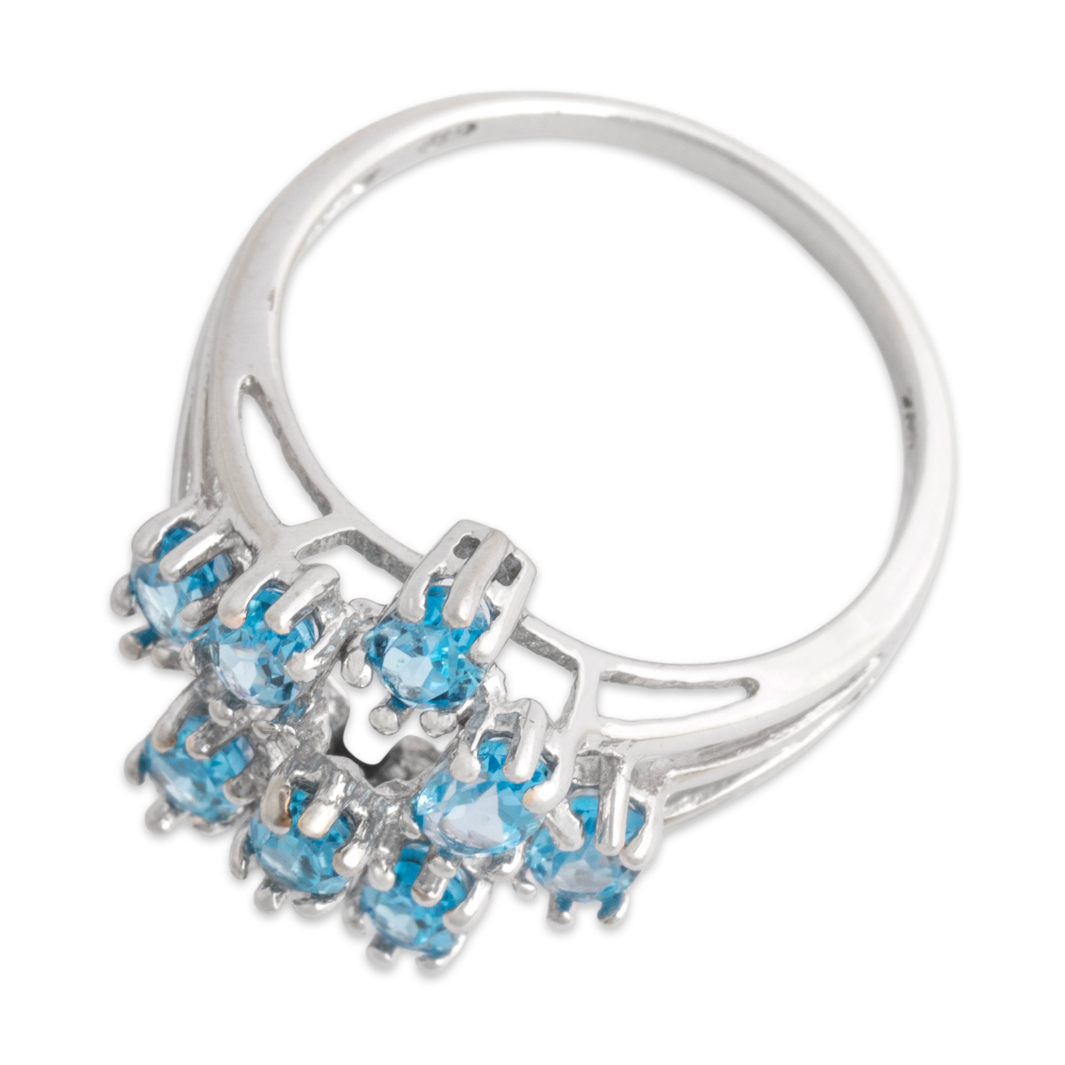 Vintage 10k White Gold 2.02cttw Blue Topaz Raindrop Oval Cluster Ring - Overall view