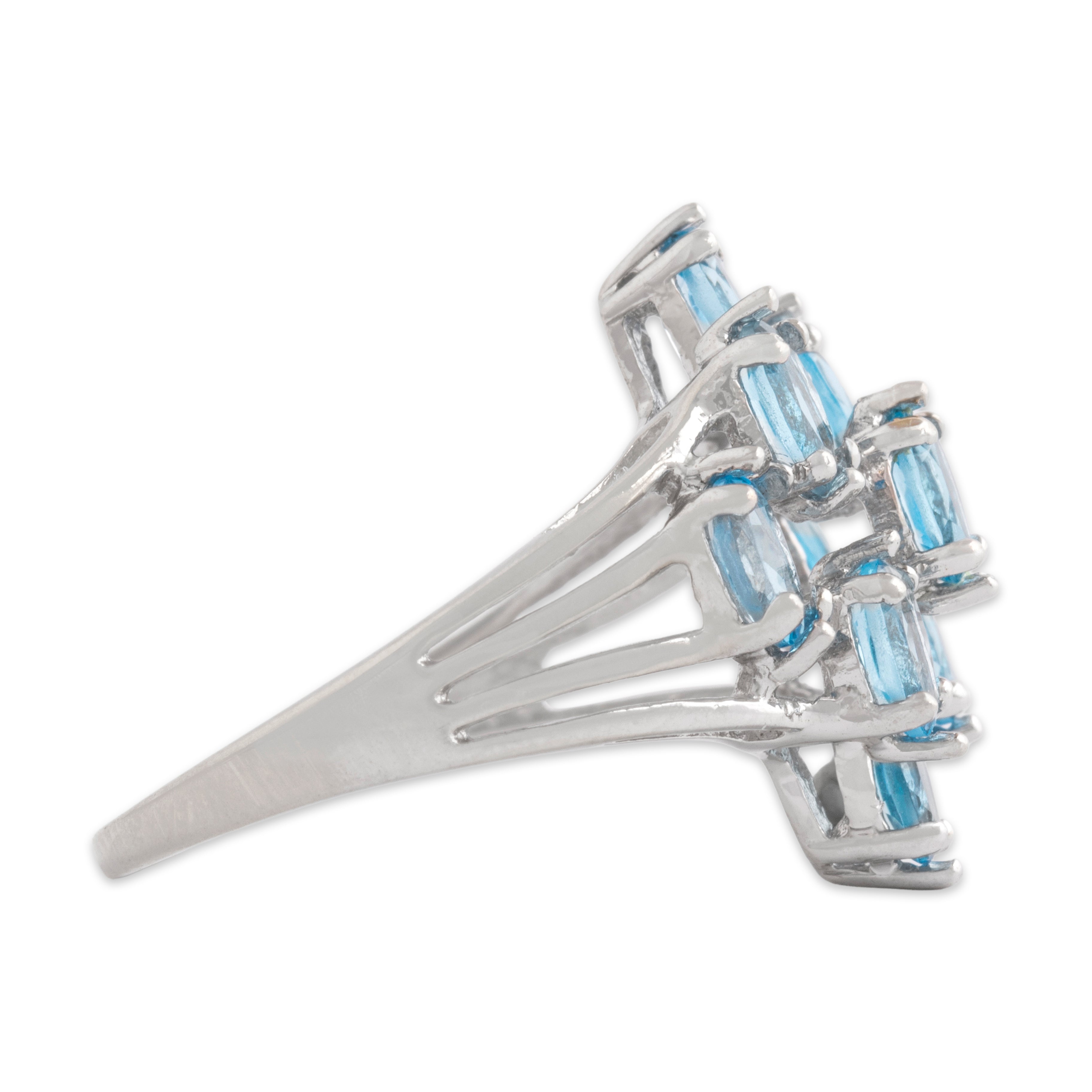 Vintage 10k White Gold 2.02cttw Blue Topaz Raindrop Oval Cluster Ring - Side view