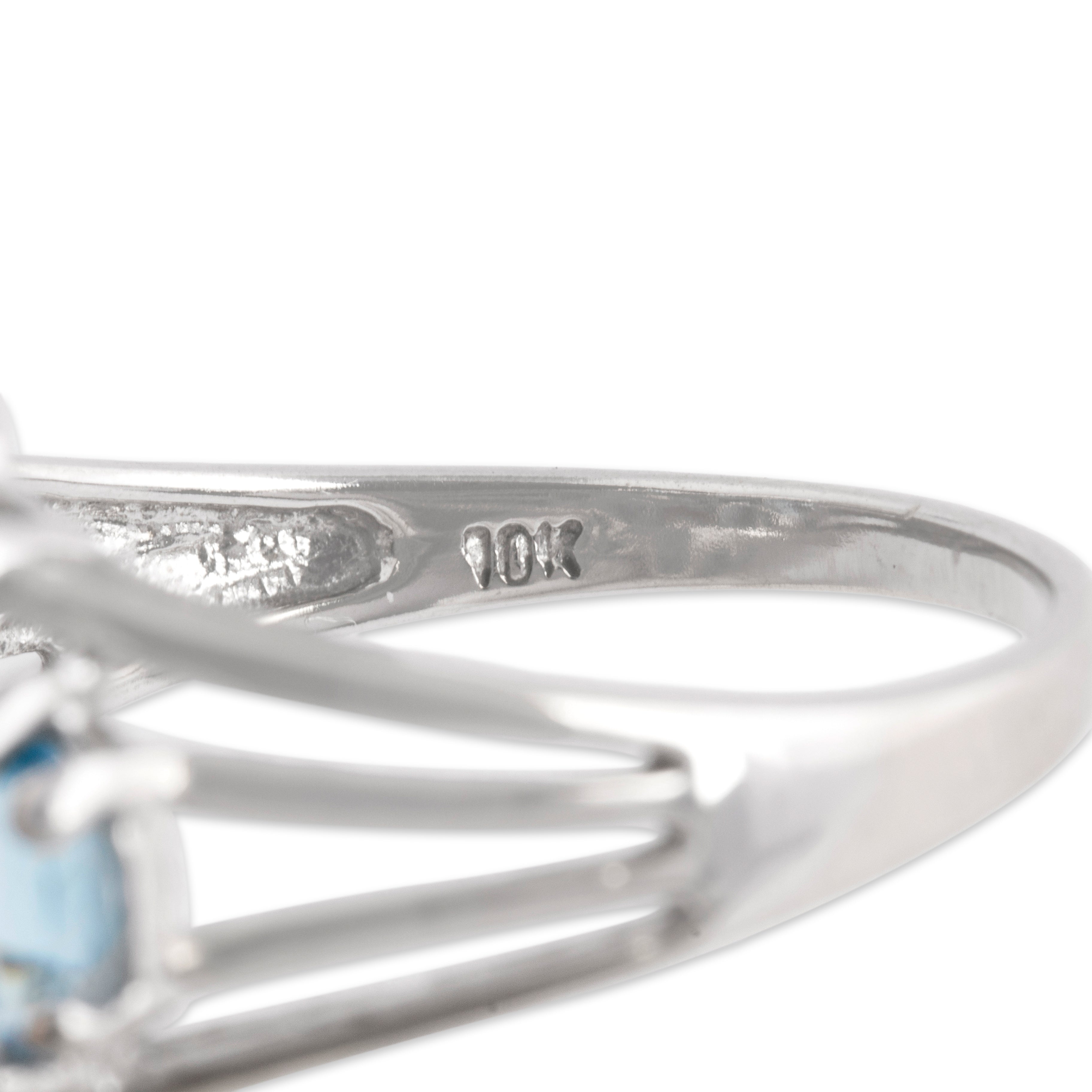 Vintage 10k White Gold 2.02cttw Blue Topaz Raindrop Oval Cluster Ring - Hallmark view