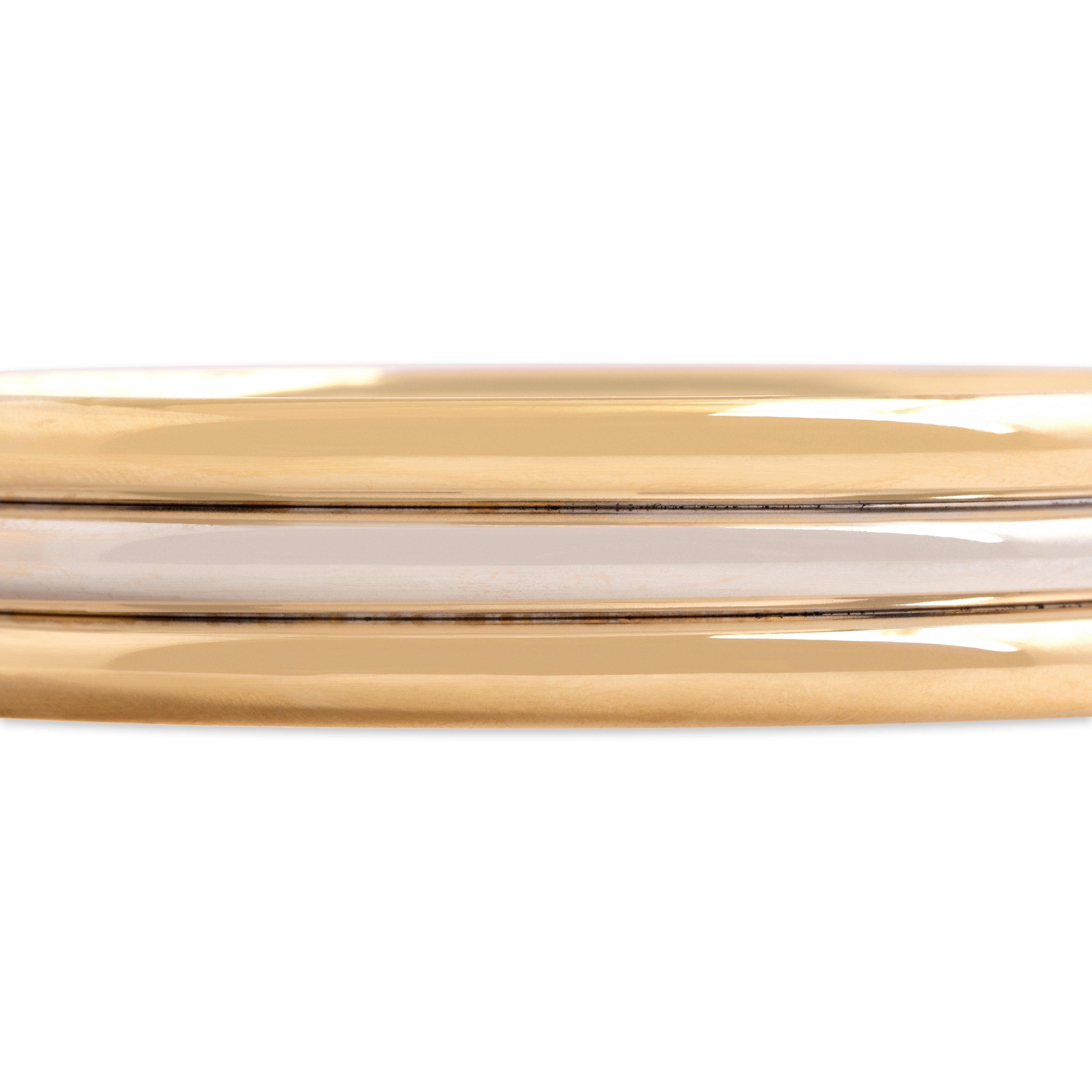Vintage 14k Yellow & White Gold Gleaming Three Row Bangle Bracelet - detail view #4