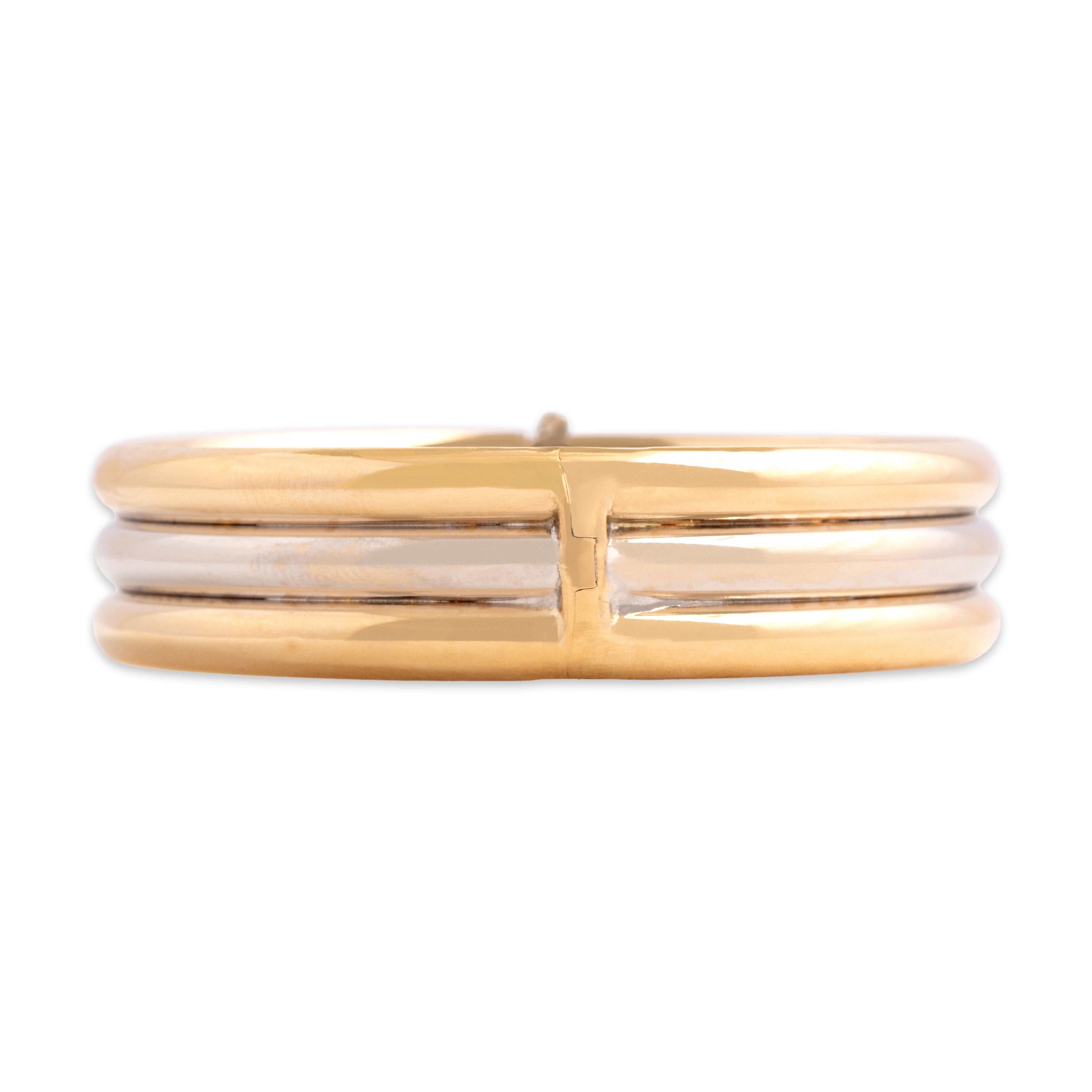 Vintage 14k Yellow & White Gold Gleaming Three Row Bangle Bracelet - detail view #1