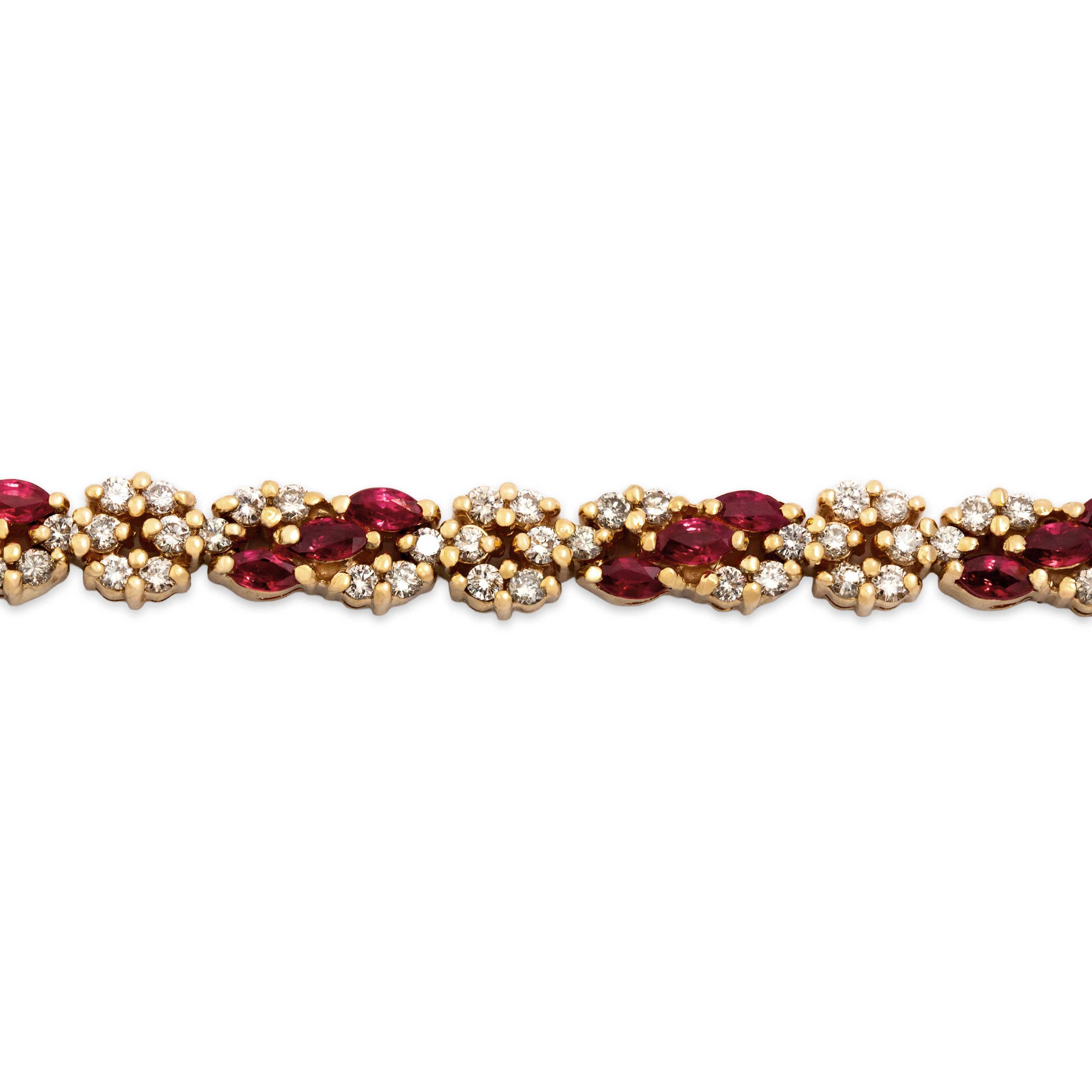 Vintage 14k Yellow Gold 2.48cttw Diamond 2.45cttw Ruby Incredible Bracelet 6.75