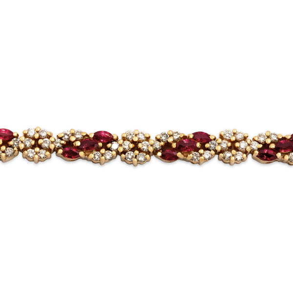 Vintage 14k Yellow Gold 2.48cttw Diamond 2.45cttw Ruby Incredible Bracelet 6.75