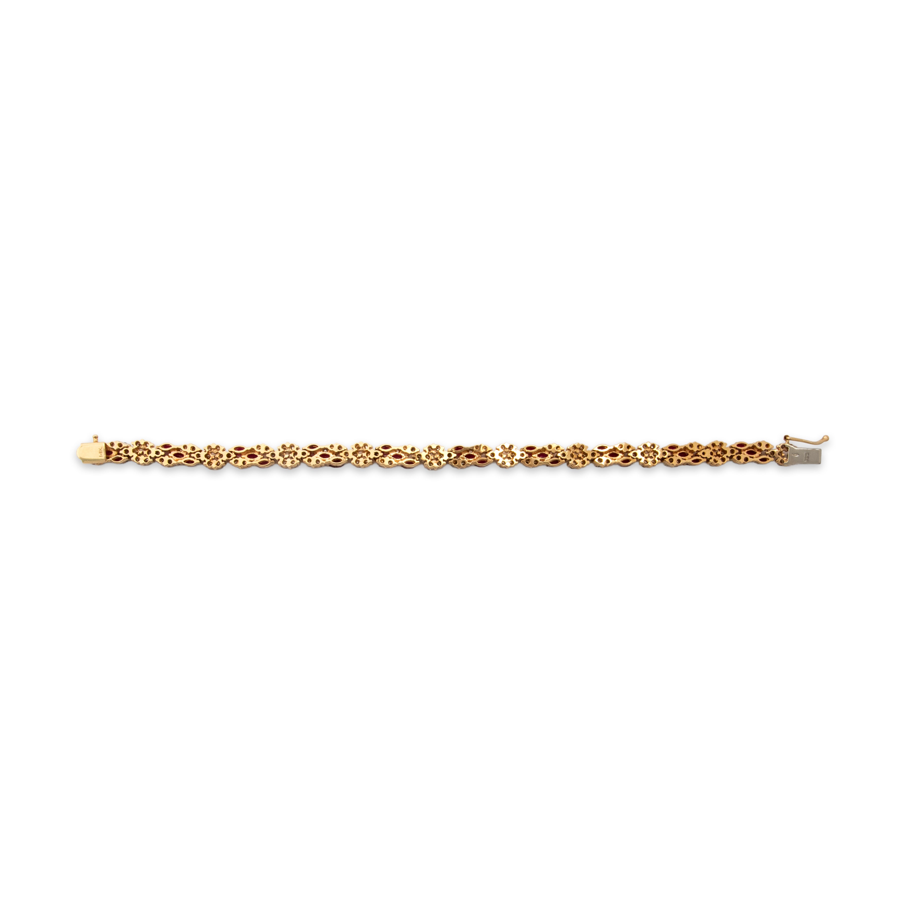 Vintage 14k Yellow Gold 2.48cttw Diamond 2.45cttw Ruby Beautiful Sparkling Link Bracelet - Back view