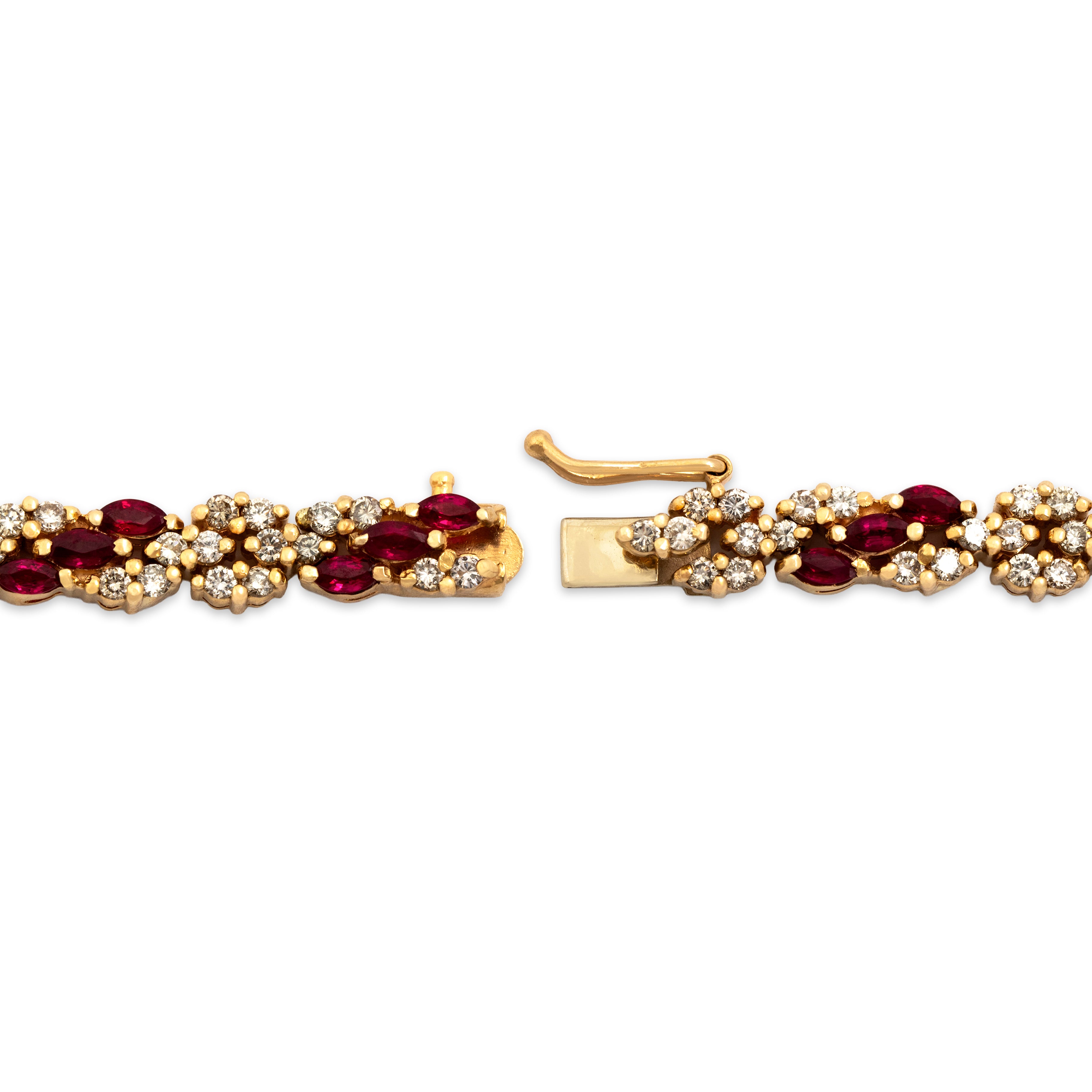 Vintage 14k Yellow Gold 2.48cttw Diamond 2.45cttw Ruby Beautiful Sparkling Link Bracelet - clasp view