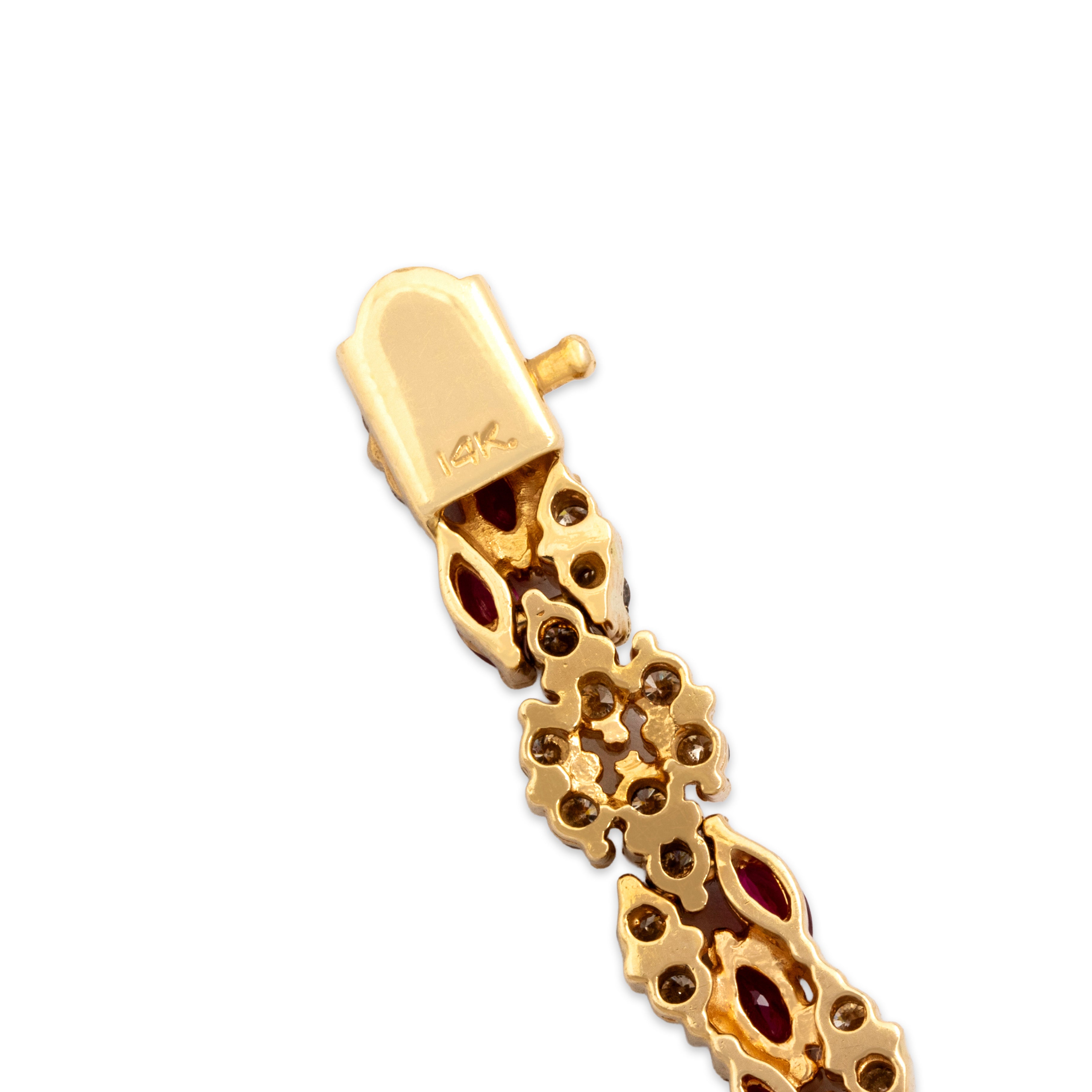 Vintage 14k Yellow Gold 2.48cttw Diamond 2.45cttw Ruby Beautiful Sparkling Link Bracelet - Hallmark view