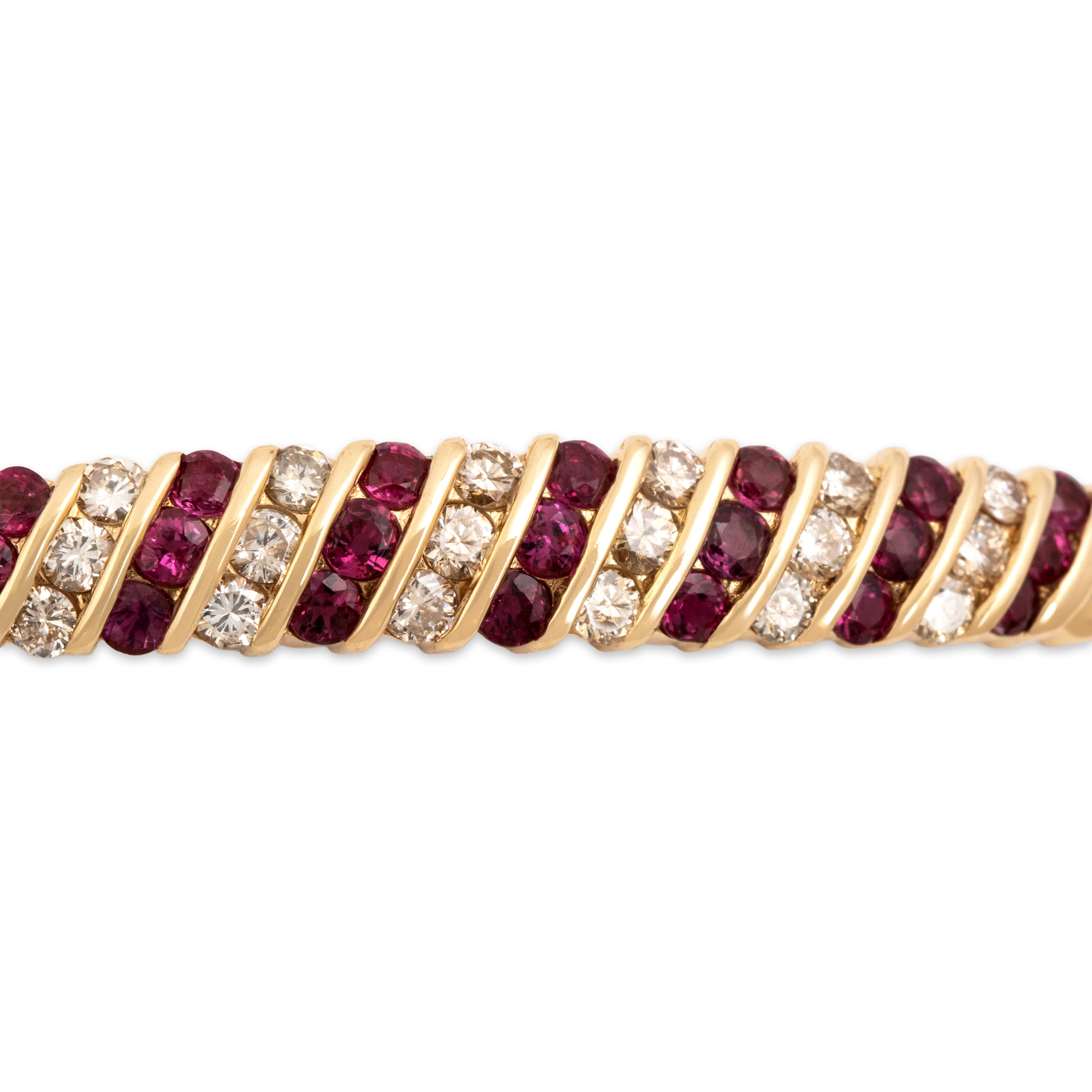 Vintage 14k Yellow Gold .8cttw Ruby .69cttw Diamond Spectacular Banded Channel Bracelet - detail view #1