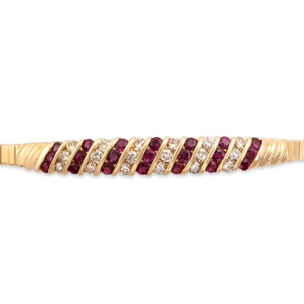 Vintage 14k Yellow Gold .8cttw Ruby .69cttw Diamond Stunning Channel Bracelet 6.25