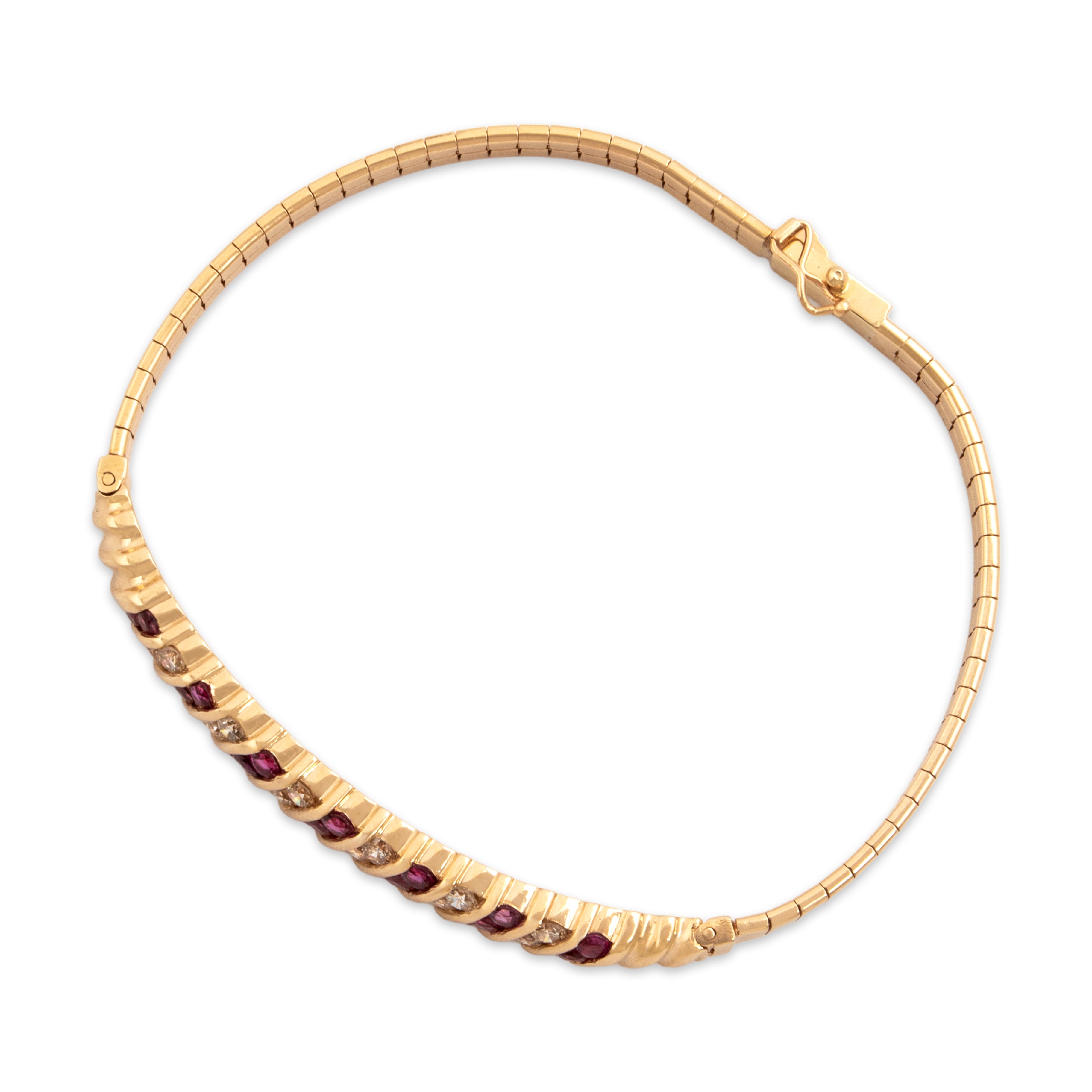 Vintage 14k Yellow Gold .8cttw Ruby .69cttw Diamond Spectacular Banded Channel Bracelet - Overall view