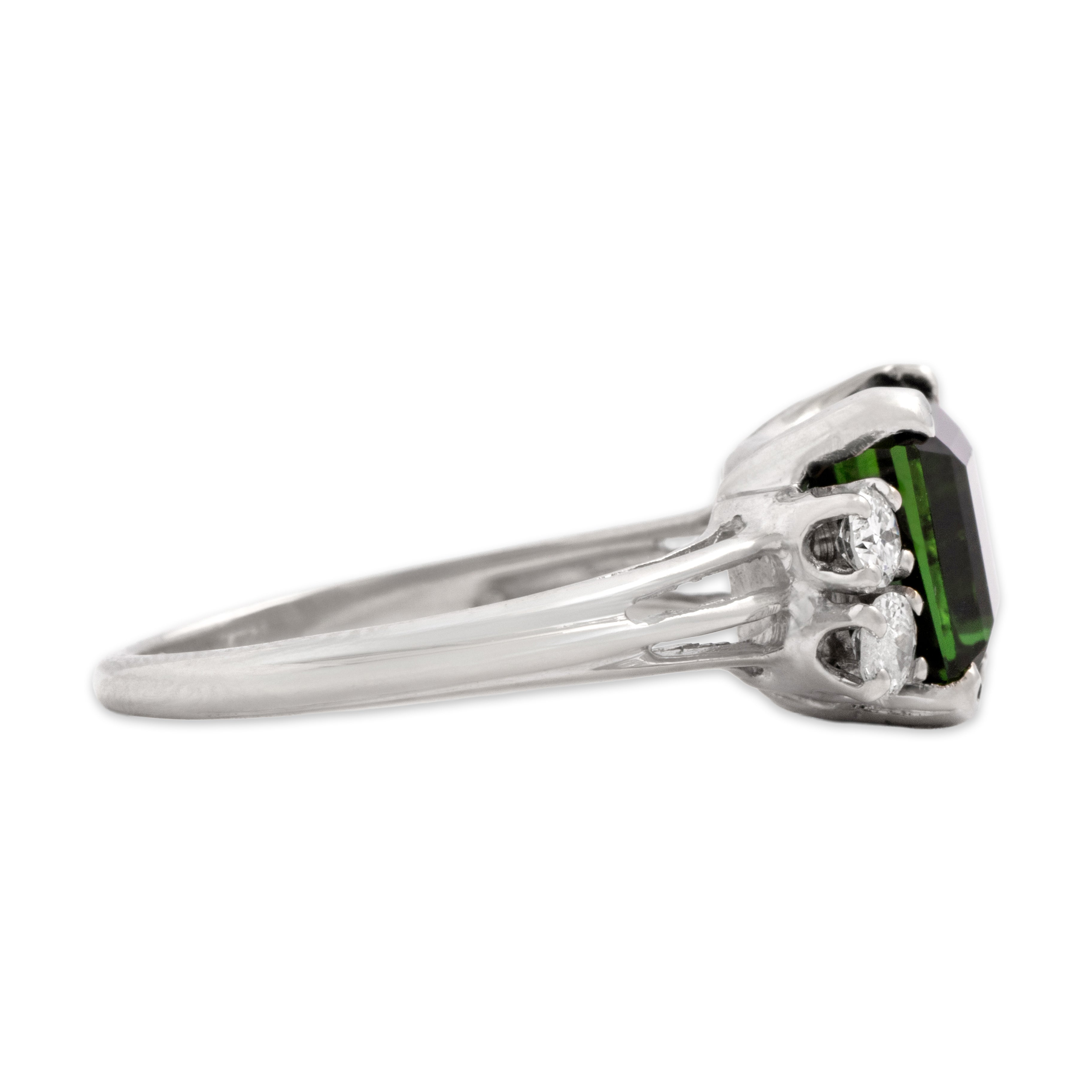 Vintage 14k White Gold 2.48ct Green Tourmaline Diamond Flashing Square Split-Shoulder Ring - Side view