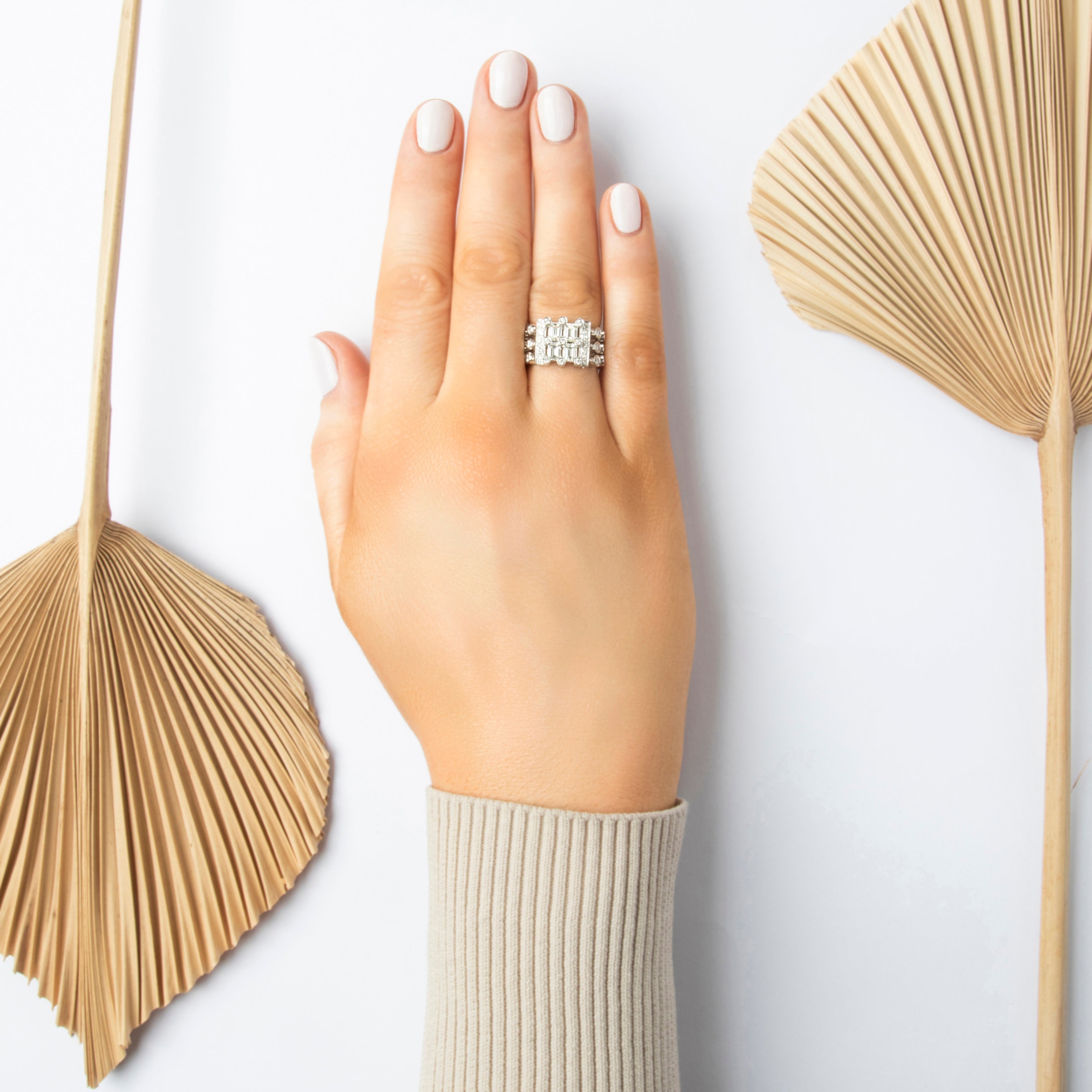 Vintage Platinum 2.19cttw Diamond Exceptional Station Chain Ring - On model view