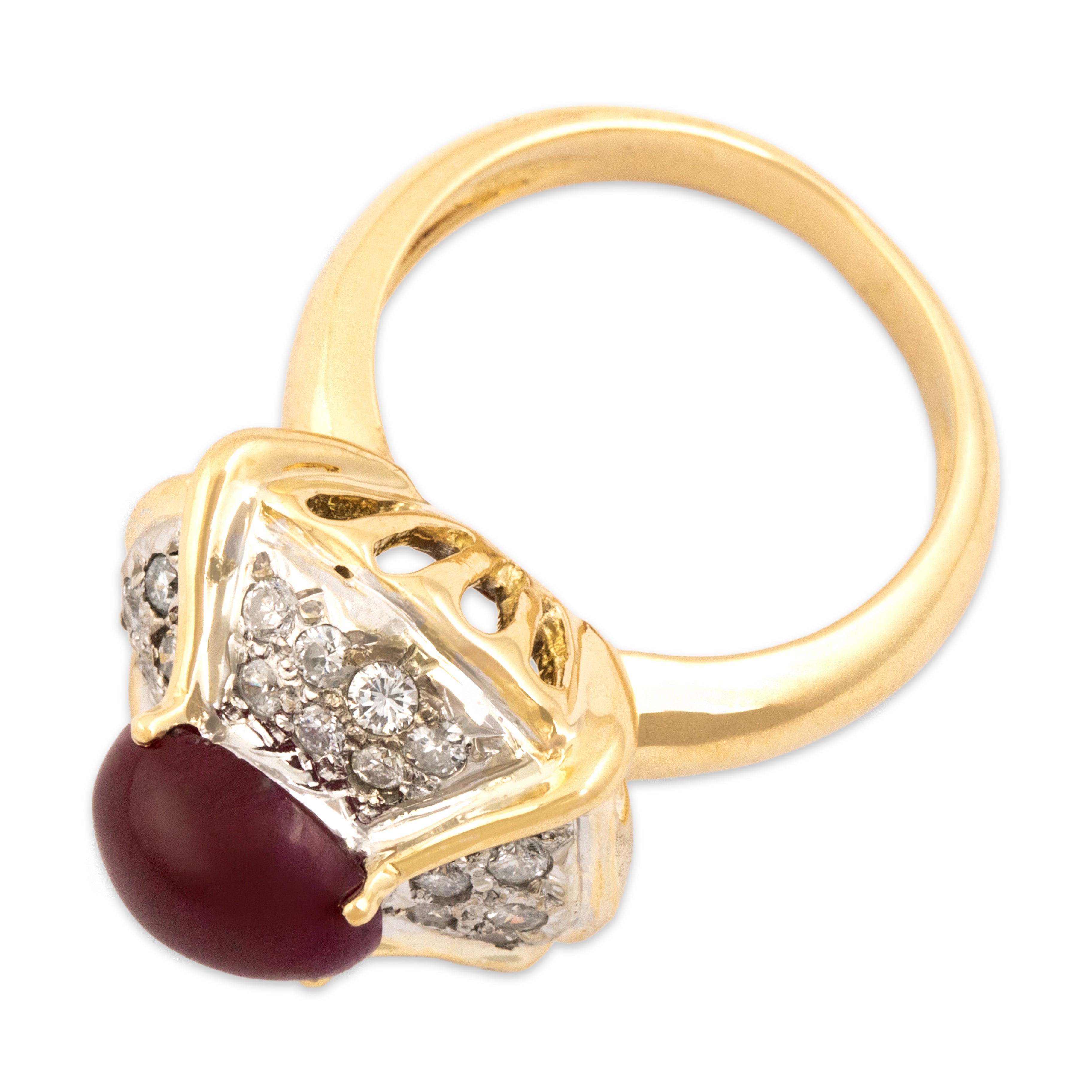 Vintage Heavy 18k Yellow & White Gold 3.09ct Ruby .64cttw Diamond Architectural Dome Ring - Overall view