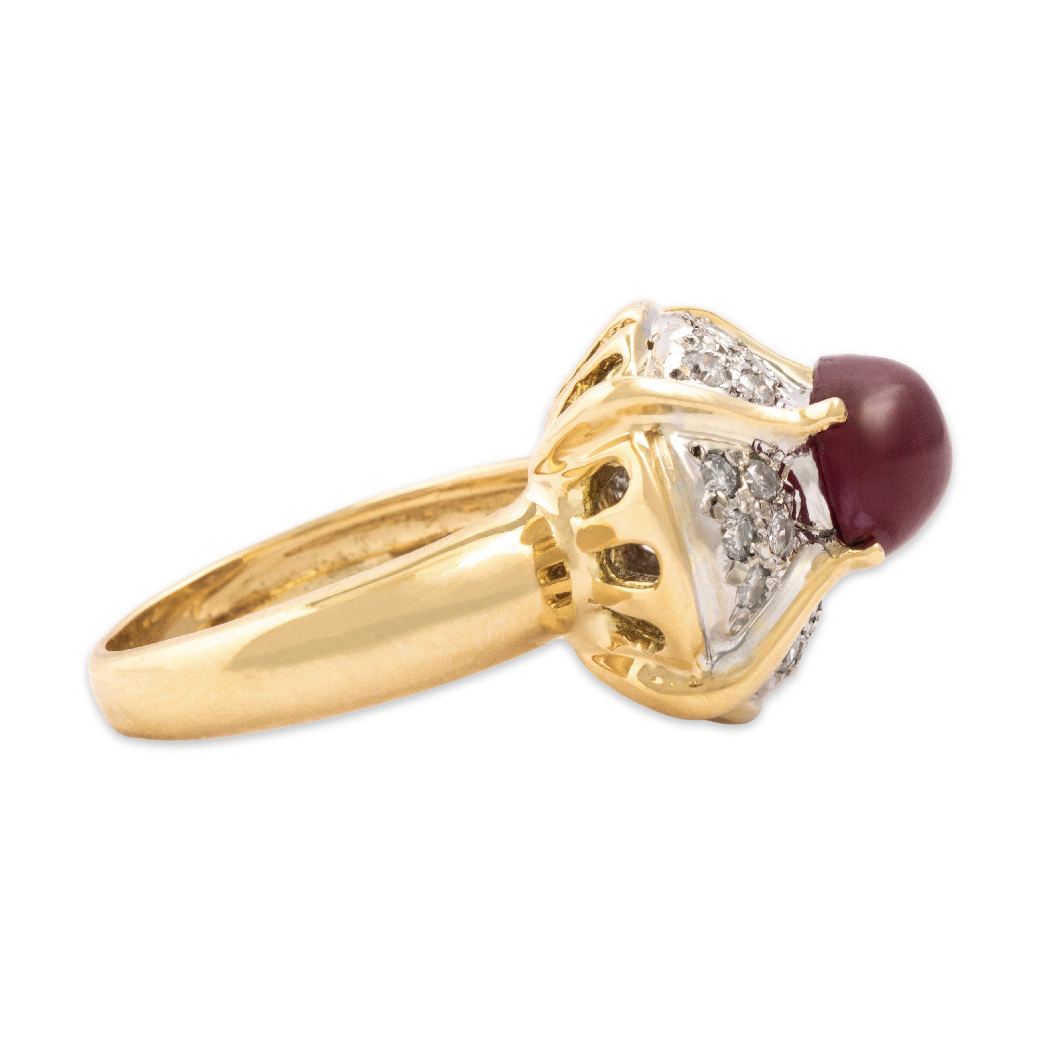 Vintage Heavy 18k Yellow & White Gold 3.09ct Ruby .64cttw Diamond Architectural Dome Ring - Side view