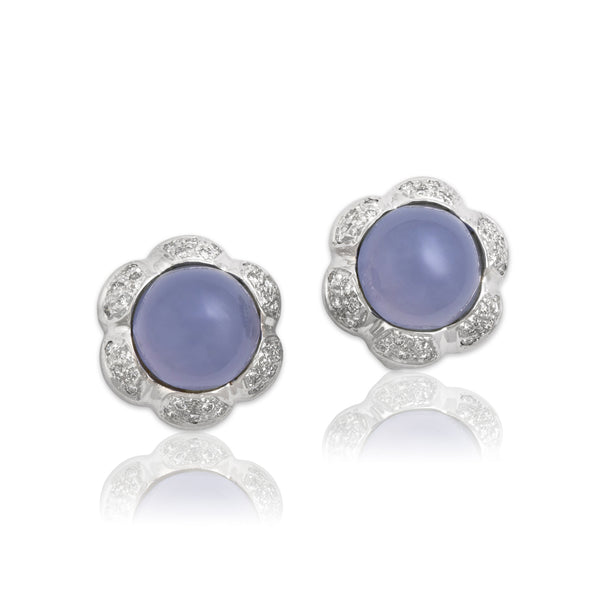 Vintage Large 18k White Gold 11.6cttw Lavender Chalcedony Diamond Dreamy Earrings