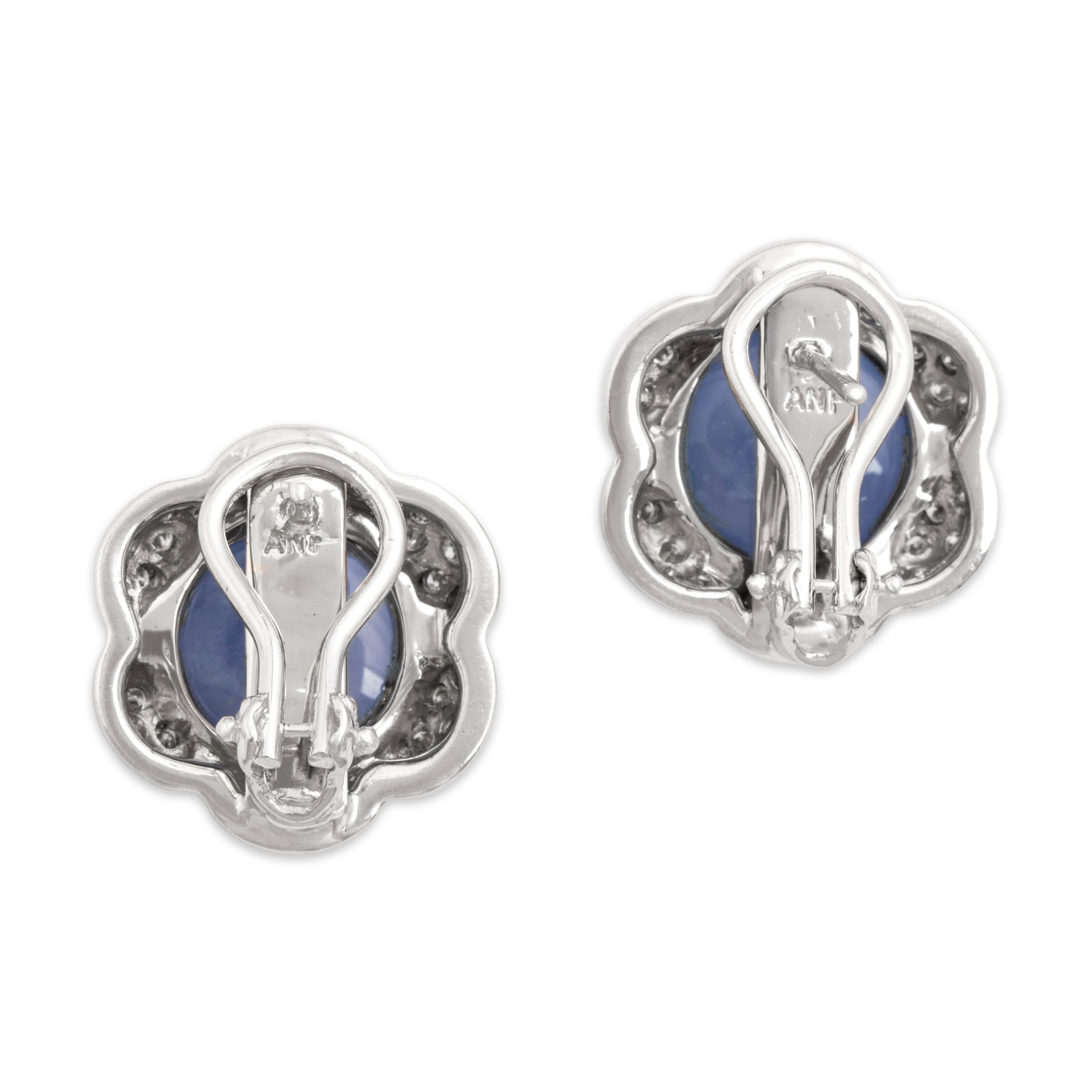 Vintage Large 18k White Gold 11.6cttw Lavender Chalcedony Diamond Dreamy Floriform Omega-Back Earrings - Back view