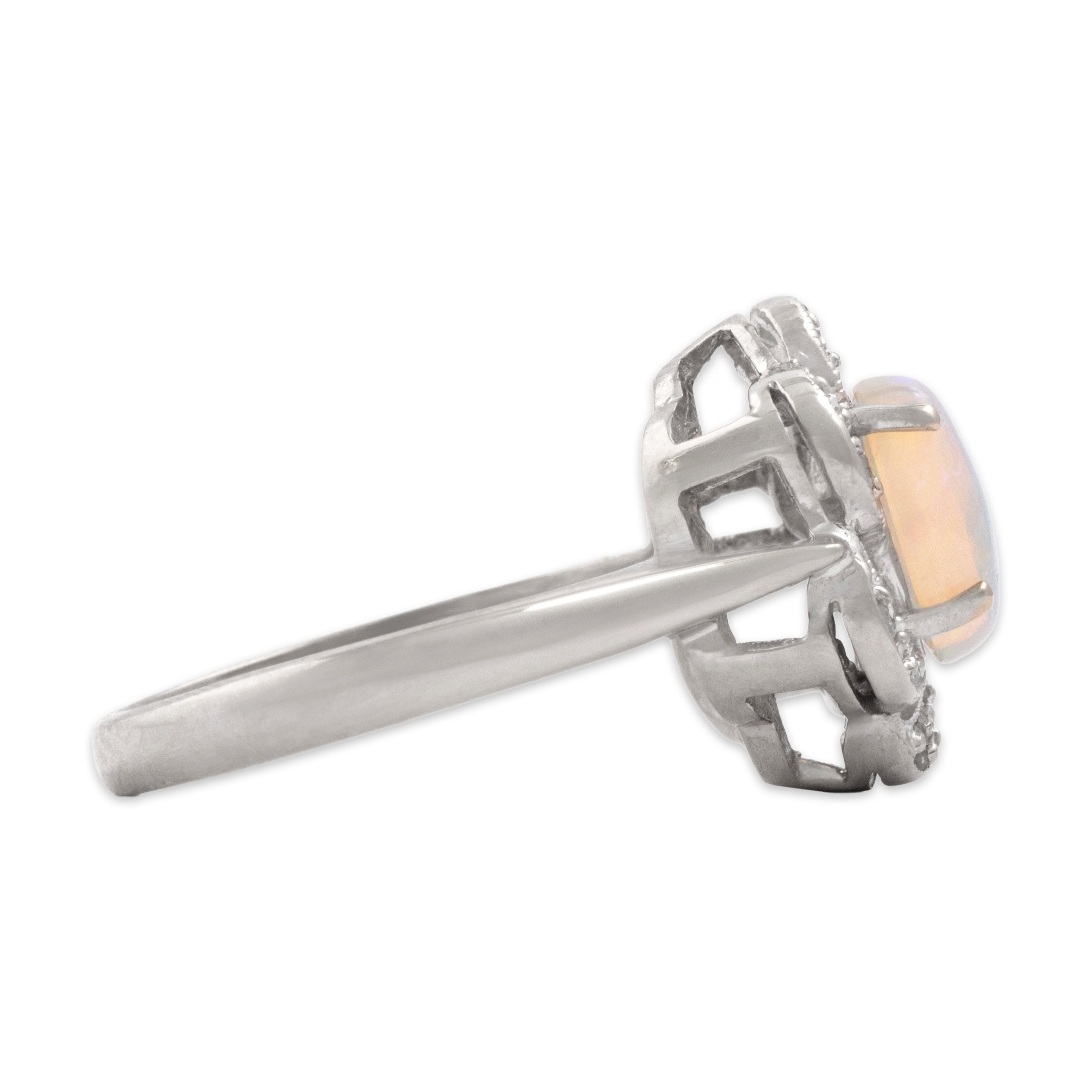 Vintage 14k White Gold .87ct Opal Diamond Celestial Blossom Ring -Side view