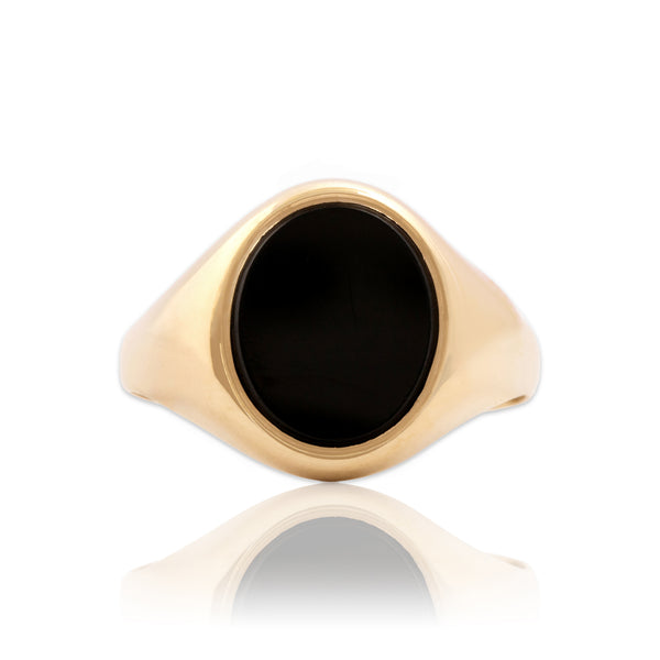 Vintage English 9k Yellow Gold 1.77ct Onyx Bold Refined Signet Ring 9.00