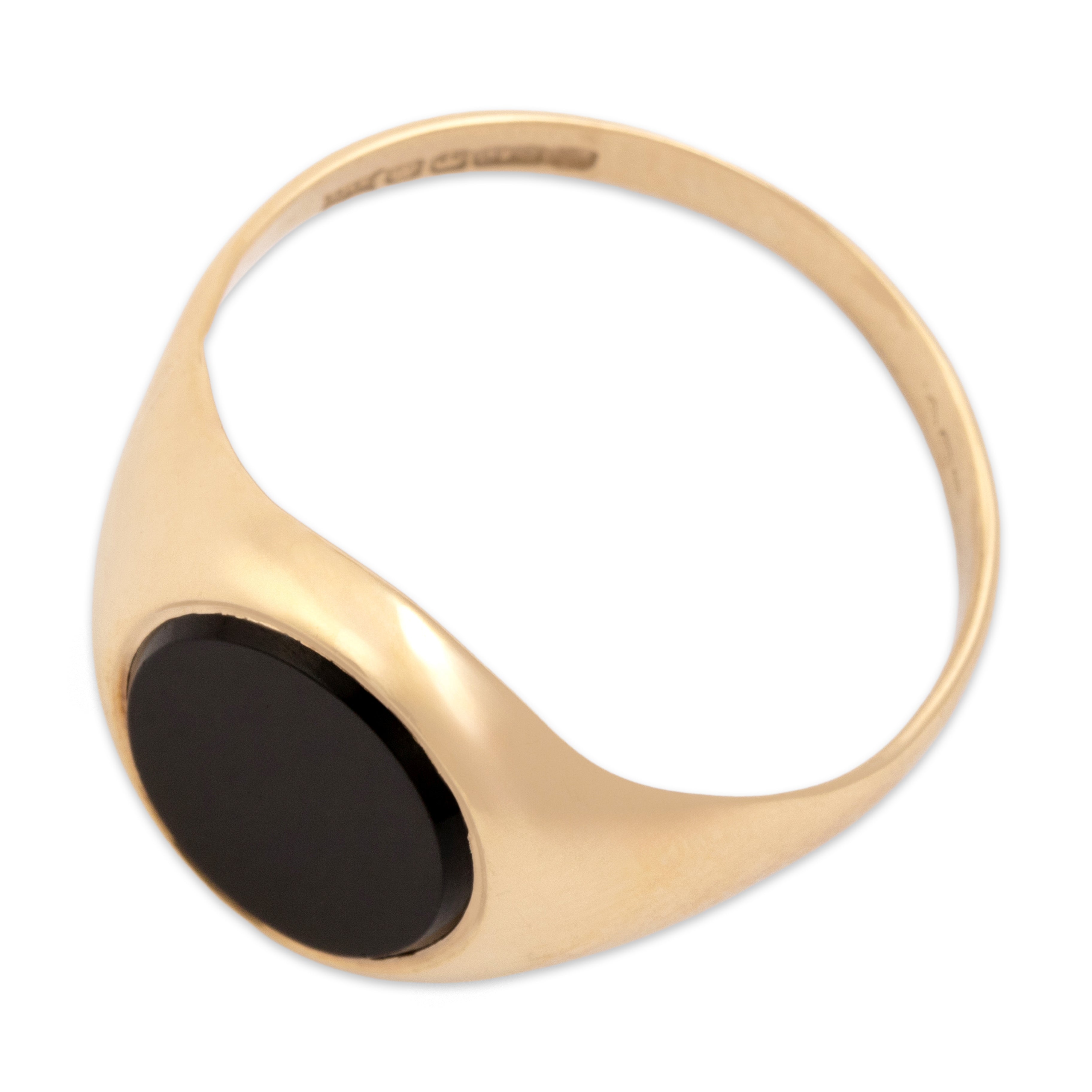 Vintage English 9k Yellow Gold 1.77ct Onyx Bold Refined Signet Ring - Overall view