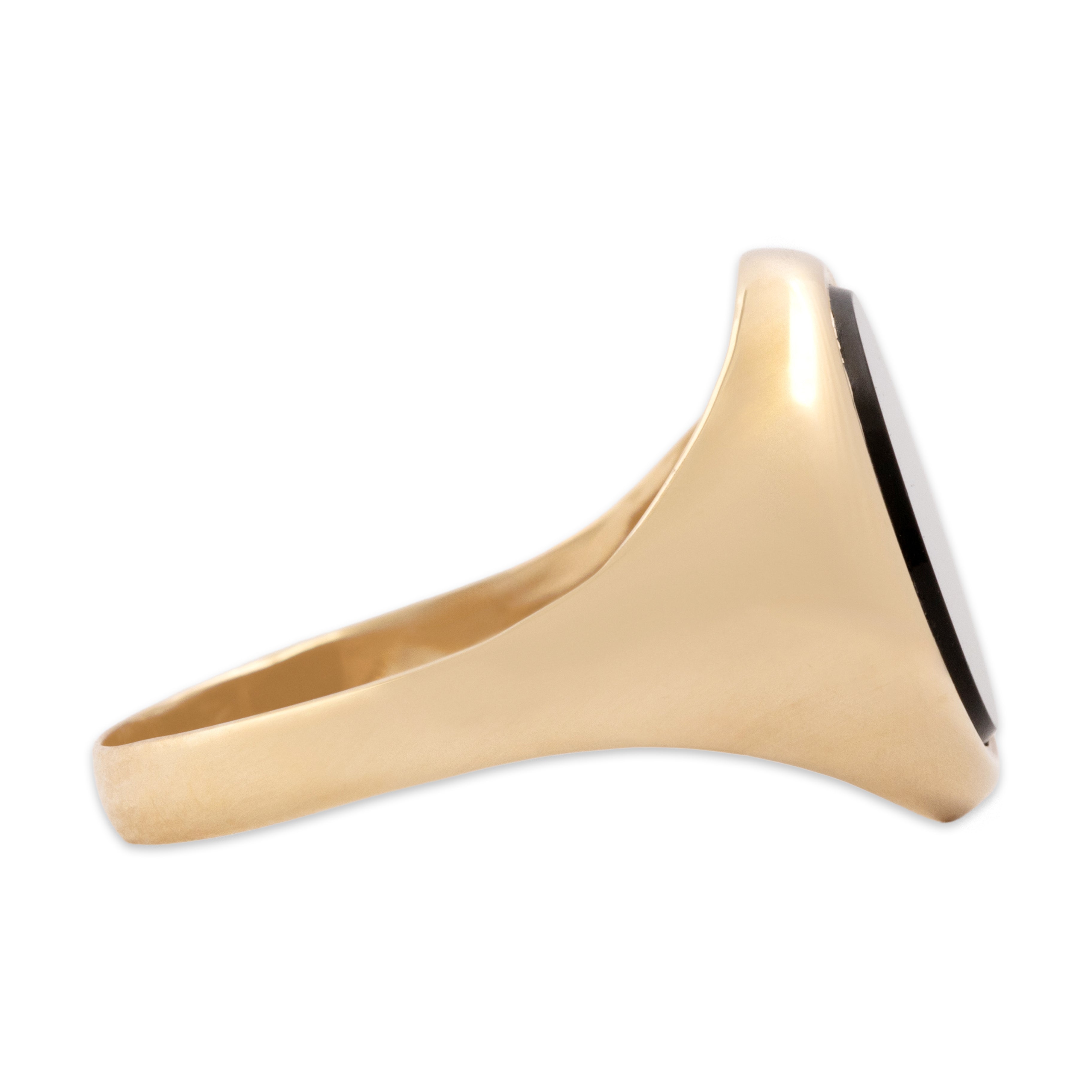 Vintage English 9k Yellow Gold 1.77ct Onyx Bold Refined Signet Ring - Side view