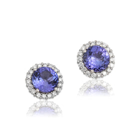 Vintage 14k White Gold 3.39cttw Tanzanite Diamond Glittering Halo Stud Earrings