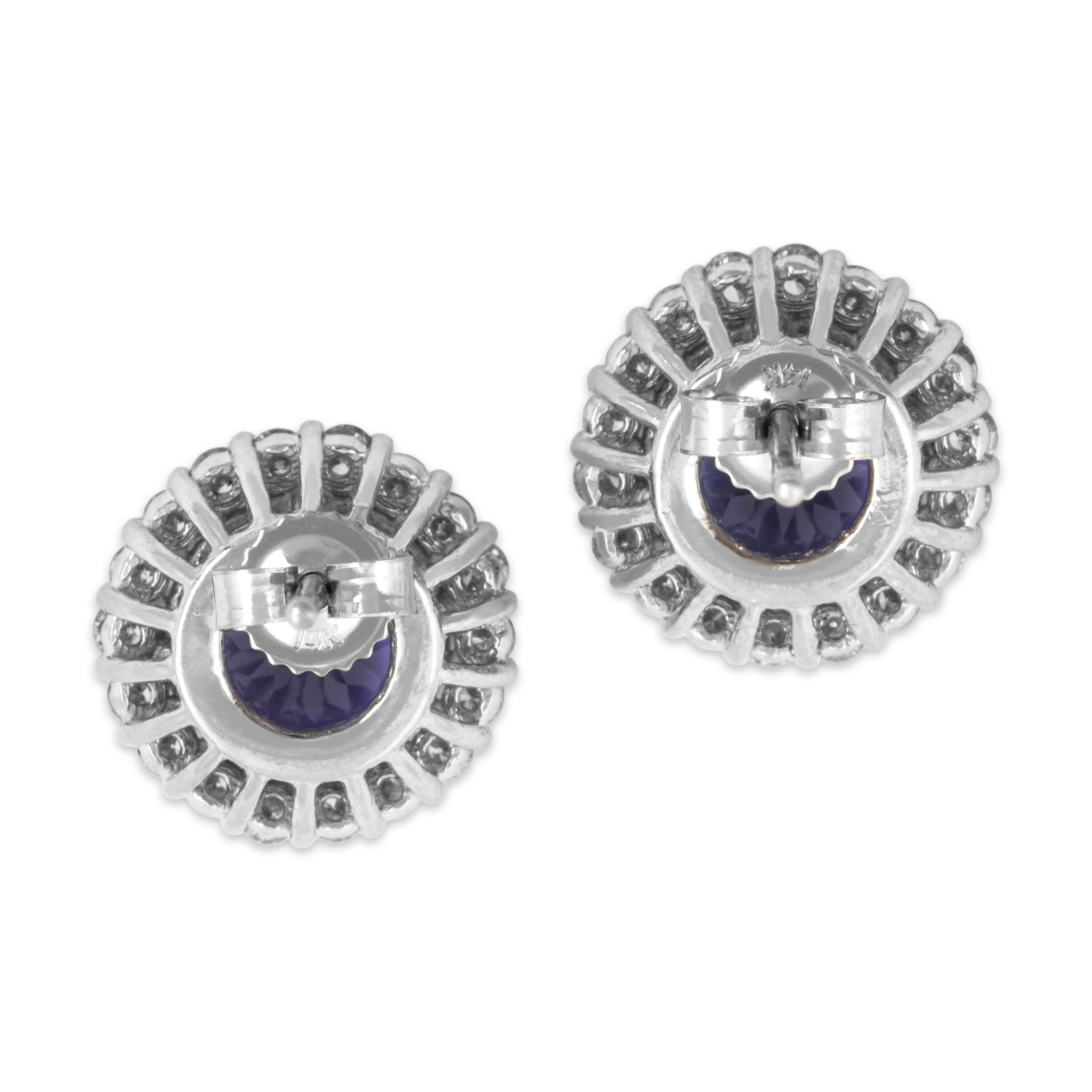 Vintage 14k White Gold 3.39cttw Tanzanite Diamond Stunning Halo Stud Earrings - Back view