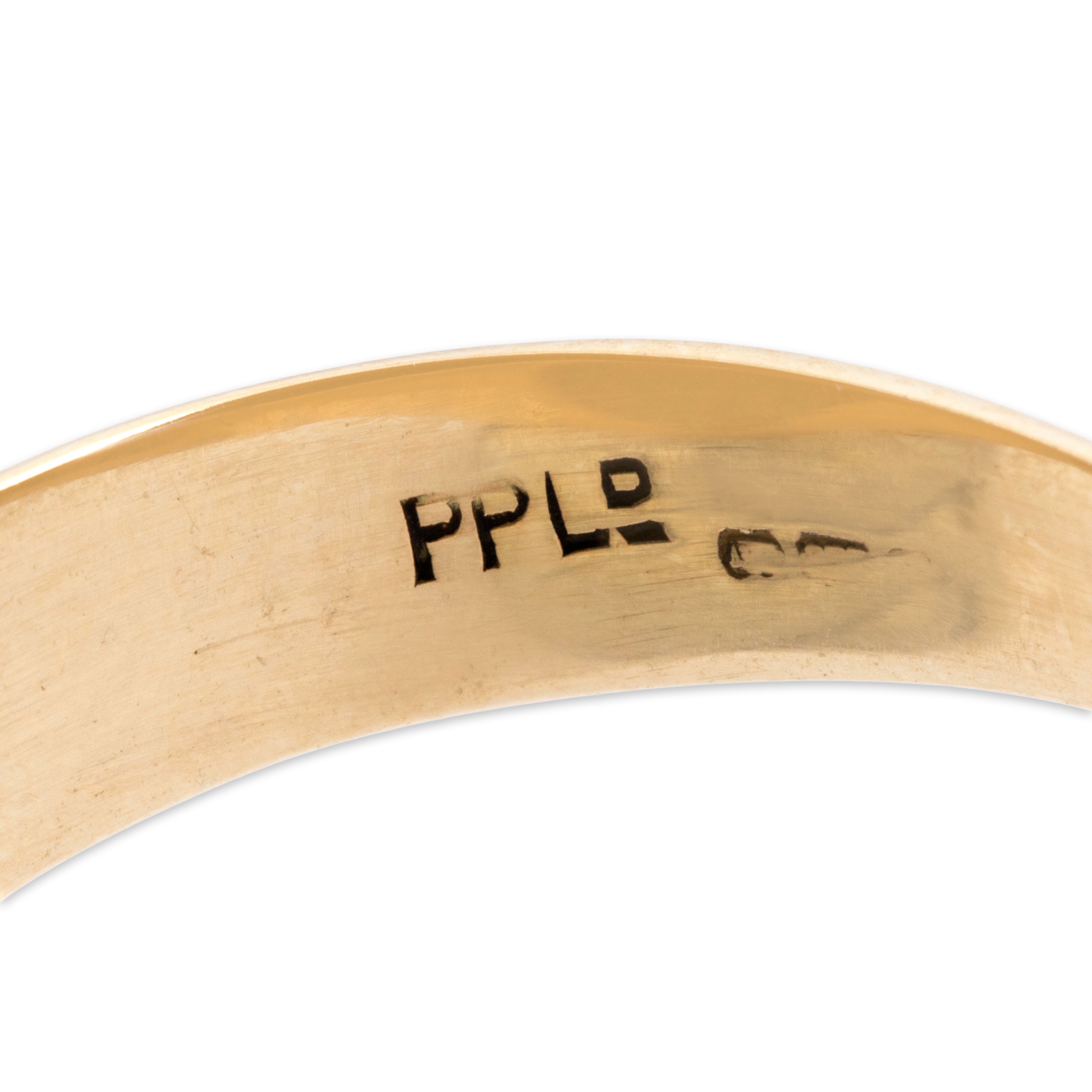 2.5ct Vintage 10k Yellow Gold Bloodstone Swirling Ribbed Signet Ring - Hallmark view