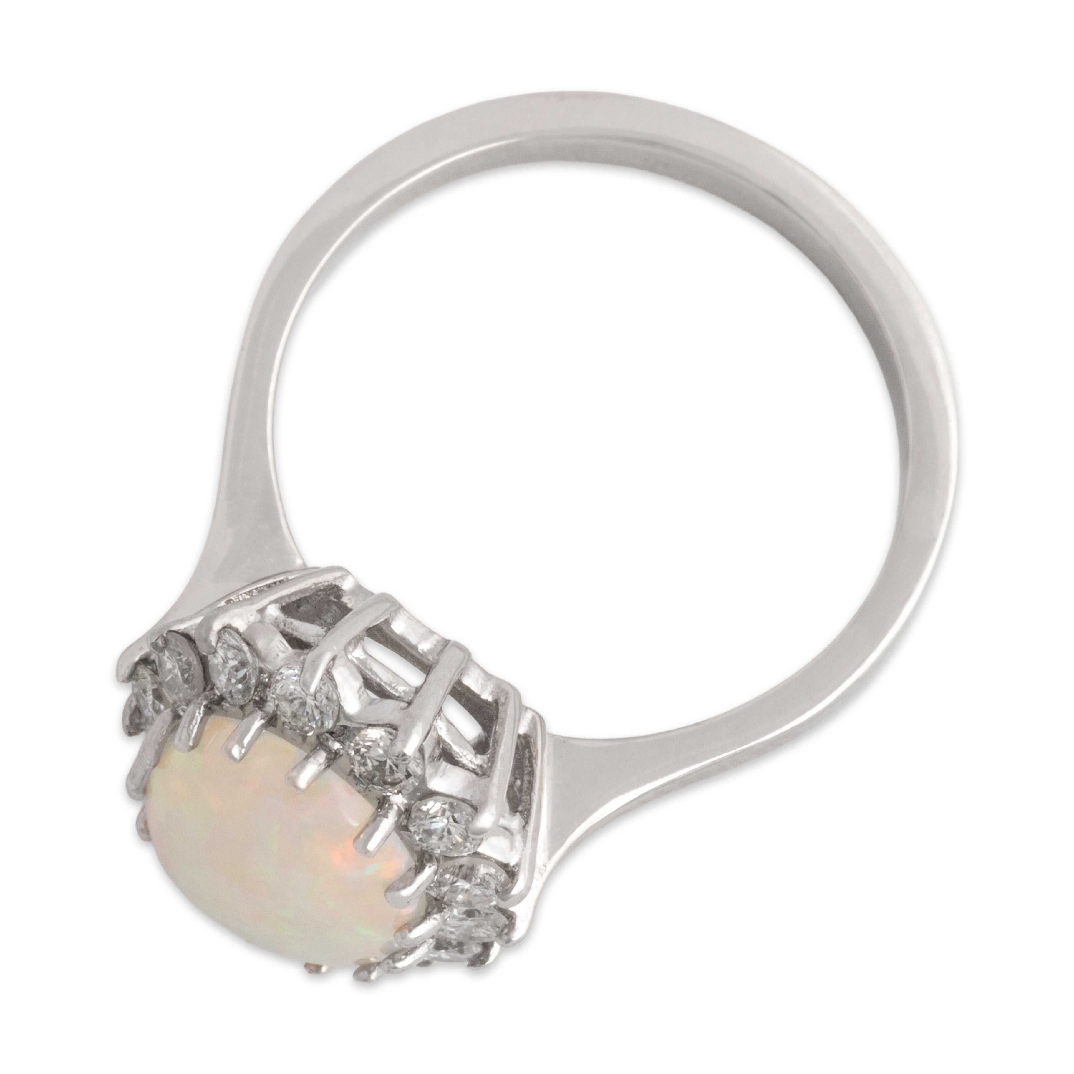 Vintage 14k White Gold 1.43ct Opal Diamond Sparkling Iridescent Oval Halo Ring - Overall view